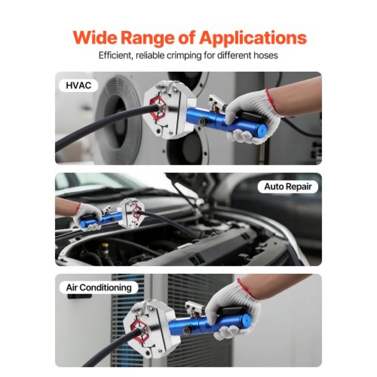 VEVOR Hydraulic Hose Crimper, Hydra-Krimp AC Hose Crimper Kit with 7 Dies Snap-on, Integral Manual Hydraulic Soles A/C Crimper Tool for Automobile & Conditioning Repair - with Carry Case
