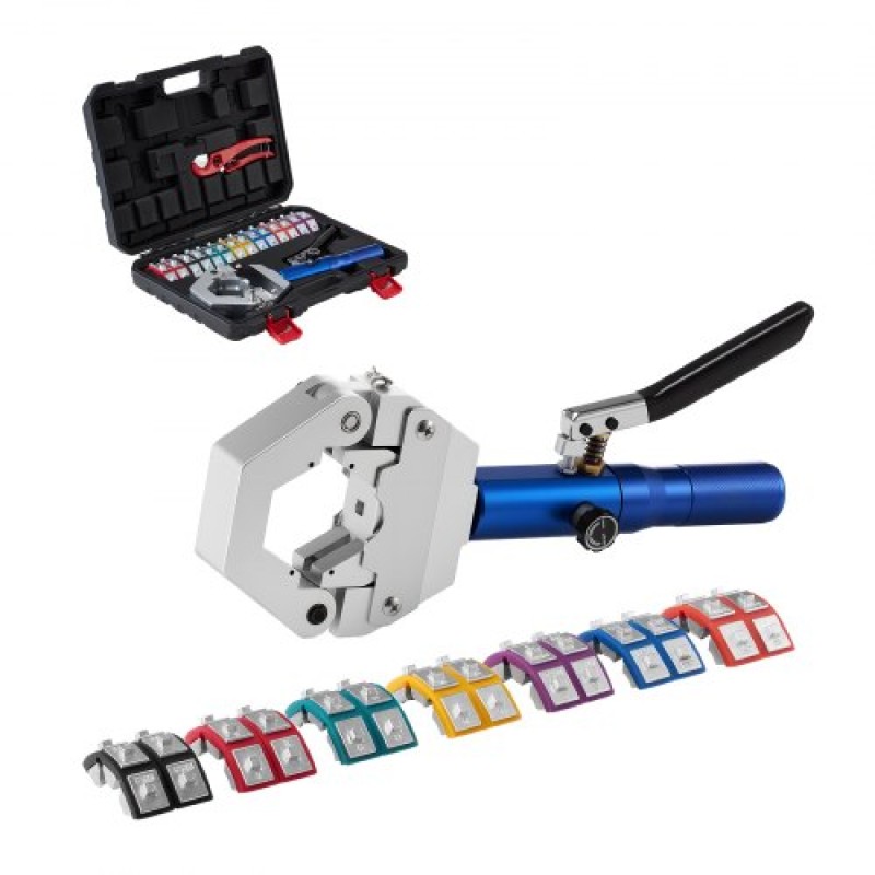 VEVOR Hydraulic Hose Crimper, Hydra-Krimp AC Hose Crimper Kit with 7 Dies Snap-on, Integral Manual Hydraulic Soles A/C Crimper Tool for Automobile & Conditioning Repair - with Carry Case