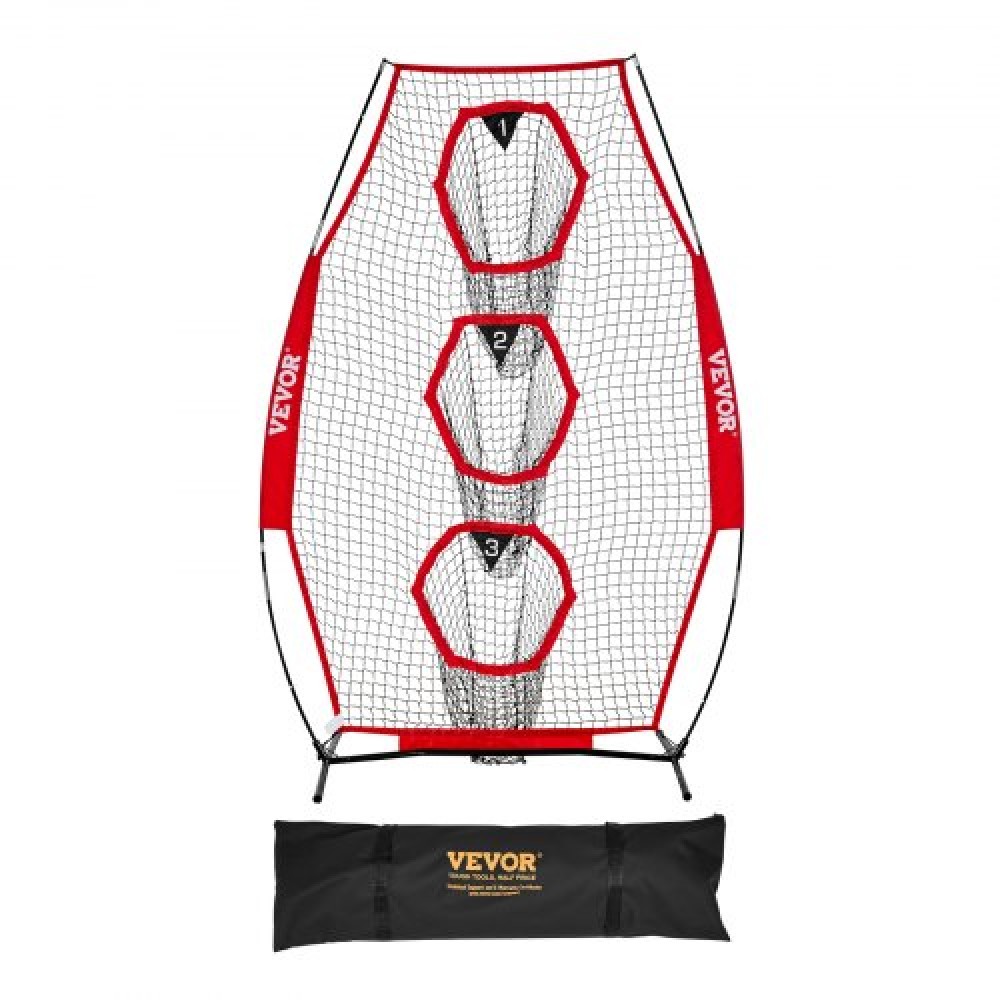 VEVOR 203.2 x 101.6mm Football Trainer Throwing Net, Training Throwing Target Practice Net with 3 Target Pockets, Knotless Net Includes Bow Frame and Portable Carry Case, Improve QB Throwing Accuracy