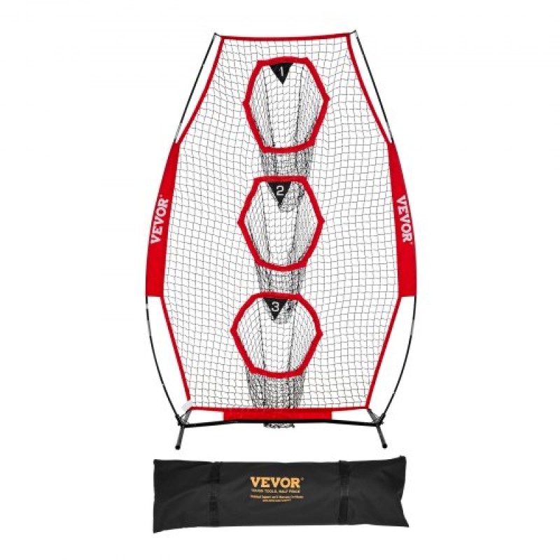 VEVOR 203.2 x 101.6mm Football Trainer Throwing Net, Training Throwing Target Practice Net with 3 Target Pockets, Knotless Net Includes Bow Frame and Portable Carry Case, Improve QB Throwing Accuracy