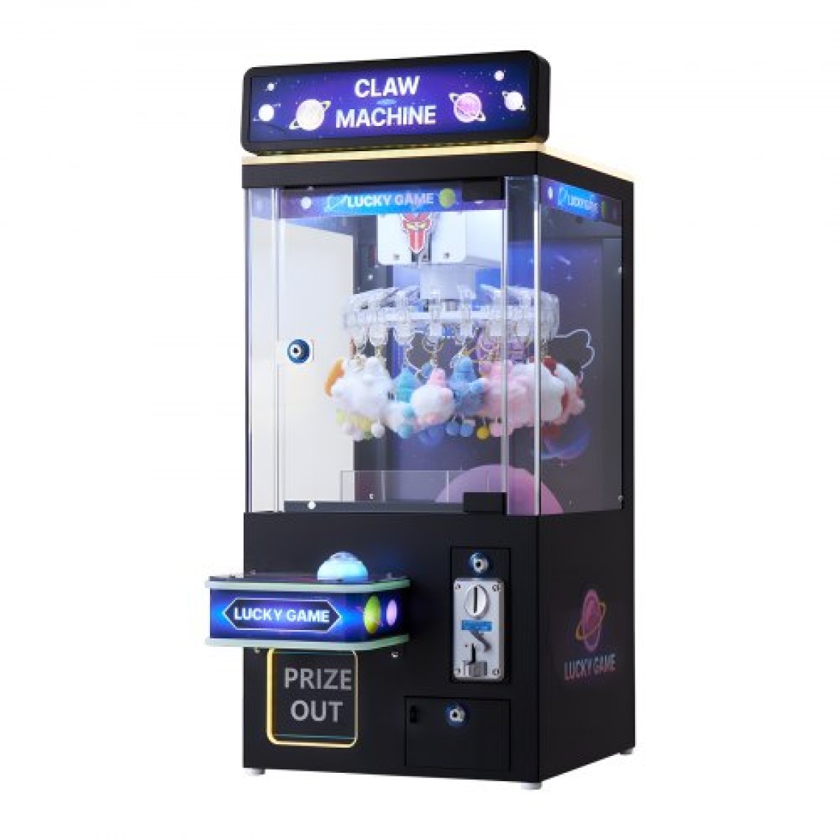 Μηχάνημα VEVOR Claw Crane, Παιχνιδομηχανή Arcade μεσαίου μεγέθους με φως και ήχο, ρυθμιζόμενη δυσκολία, ακριβές παιχνίδι με διανομέα καραμέλας Grabber, για εμπορικούς οικιακούς κινηματογράφους, Μαύρο Μωβ