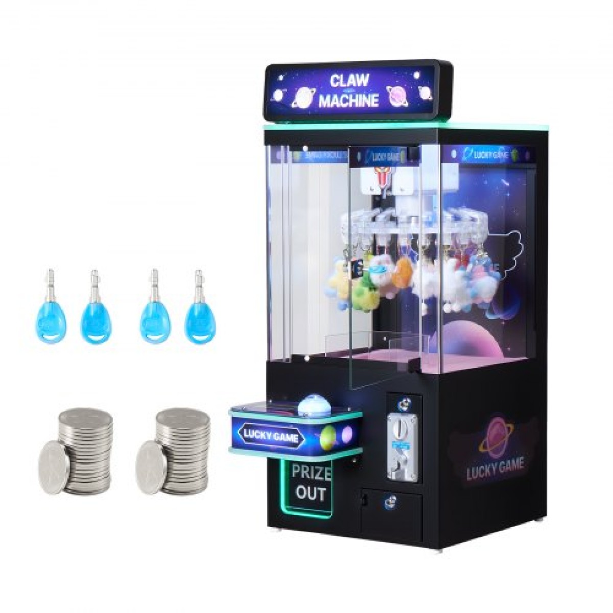 Μηχάνημα VEVOR Claw Crane, Παιχνιδομηχανή Arcade μεσαίου μεγέθους με φως και ήχο, ρυθμιζόμενη δυσκολία, ακριβές παιχνίδι με διανομέα καραμέλας Grabber, για εμπορικούς οικιακούς κινηματογράφους, Μαύρο Μωβ
