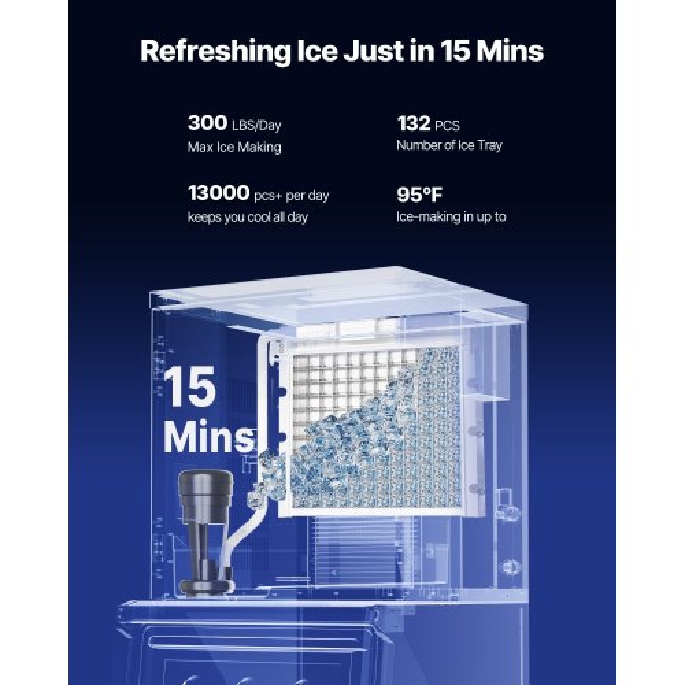 VEVOR Commercial Ice Maker Machine, 136KG/24H Ice-Making Machine with 136KG Stainless Steel Storage Bin, Auto Self-Cleaning Ice Maker with Touchscreen for Bar Cafe Restaurant Business Commercial