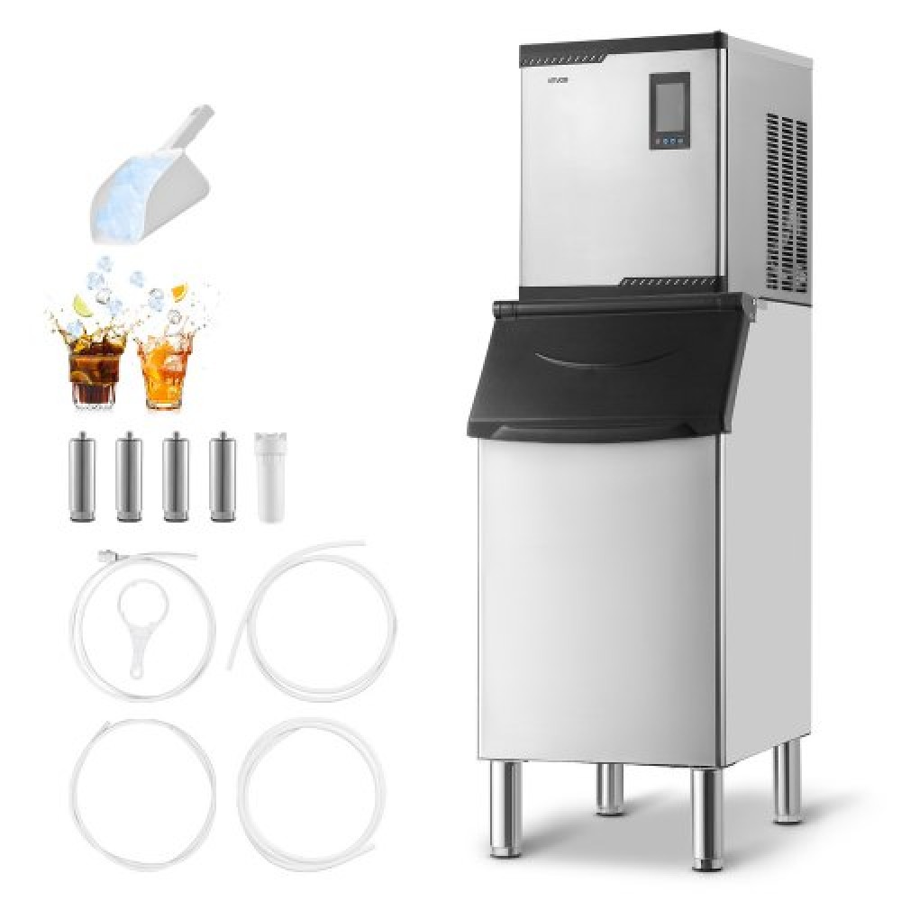 VEVOR Commercial Ice Maker Machine, 136KG/24H Ice-Making Machine with 136KG Stainless Steel Storage Bin, Auto Self-Cleaning Ice Maker with Touchscreen for Bar Cafe Restaurant Business Commercial