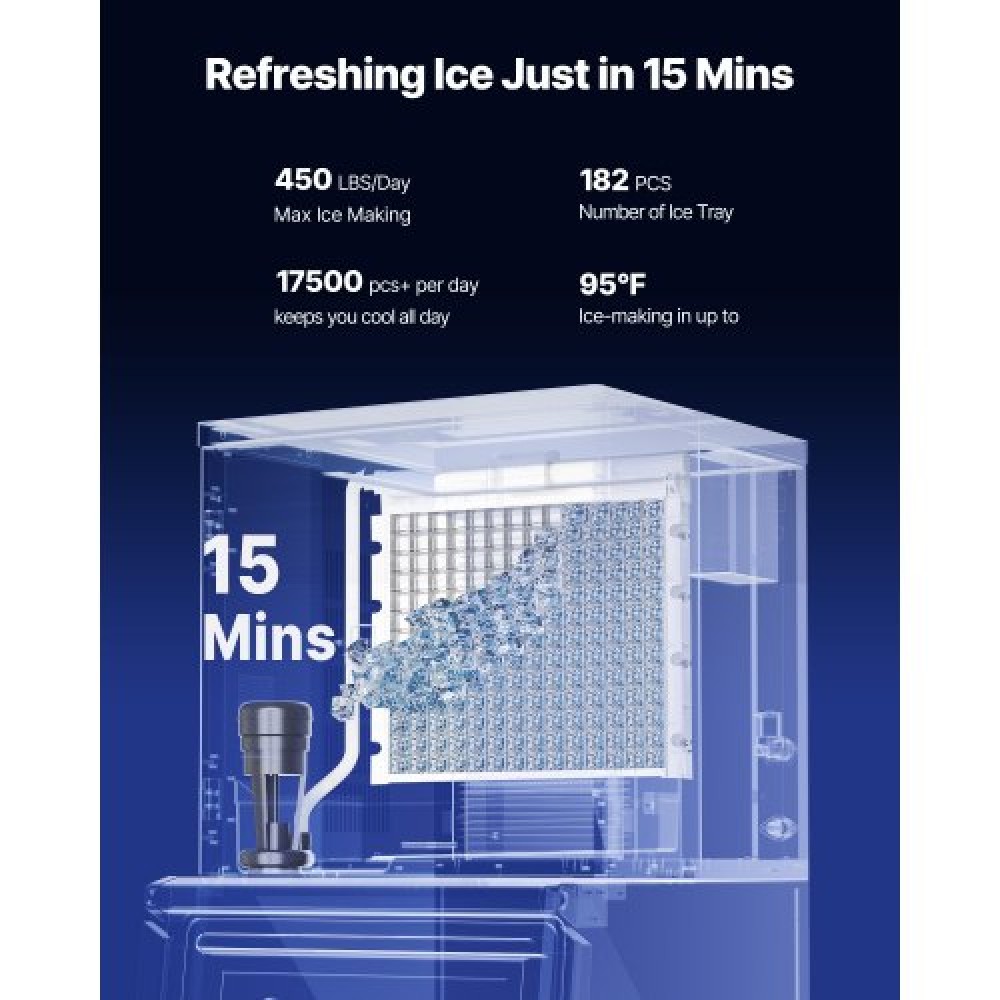 VEVOR Commercial Ice Maker Machine, 204KG/24H Ice-Making Machine with 113KG Stainless Steel Storage Bin, Auto Self-Cleaning Ice Maker with Touchscreen for Bar Cafe Restaurant Business Commercial