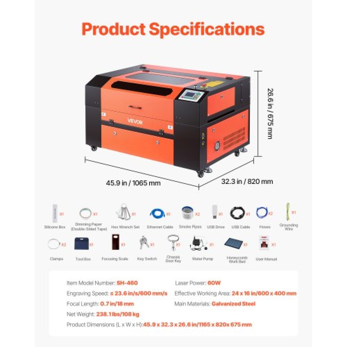 VEVOR 60W CO2 Laser Engraver, 600 x 400 mm, Co2 Laser Engraver Cutter Machine with 4 Way Pass Air Assist, Engraving Machine cut, Compatible with LightBurn CorelDRAW RDWorks, for Wood Acrylic Glass