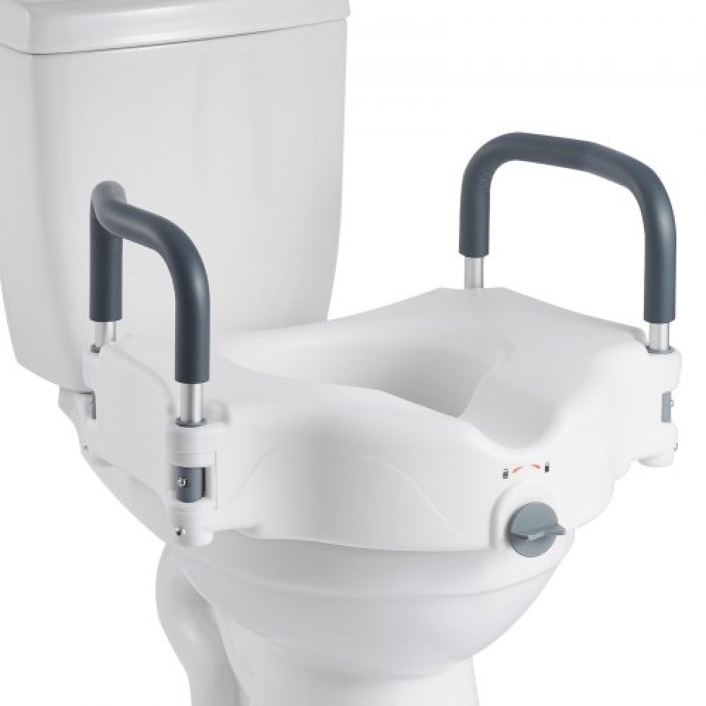 VEVOR Raised Toilet Seat with Arms, 136.1 kg Load Capacity, 127 mm Lift Height, Widened Commode Elevated Toilet Seat Riser with Padded Handles for Seniors, Elderly, Handicap, Disabled, and Adults Use