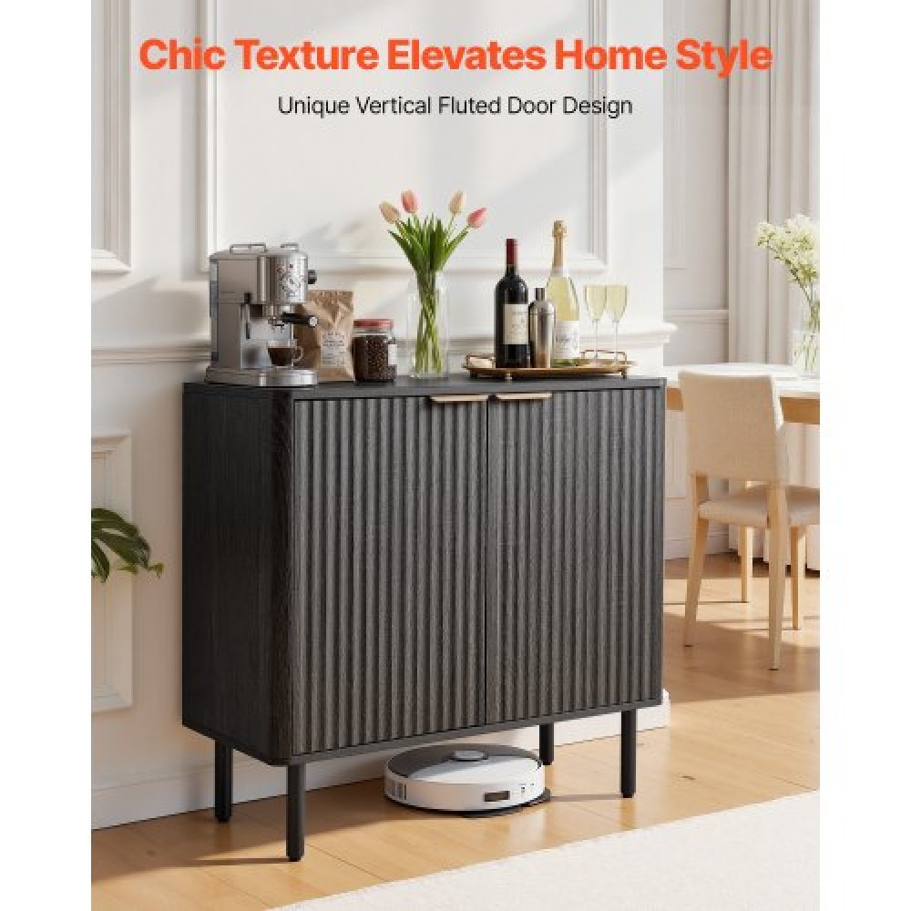 Ντουλάπα καφέ VEVOR, Τραπέζι Coffee Bar Mid Century με αυλακωτό τραπέζι με αποθηκευτικό χώρο 2 επιπέδων, ντουλάπι σε μπουφέ με πόρτα αχυρώνα, μπουφές μπουφέ για σαλόνι, είσοδος, 80 x 37,5 x 80 cm, μαύρο