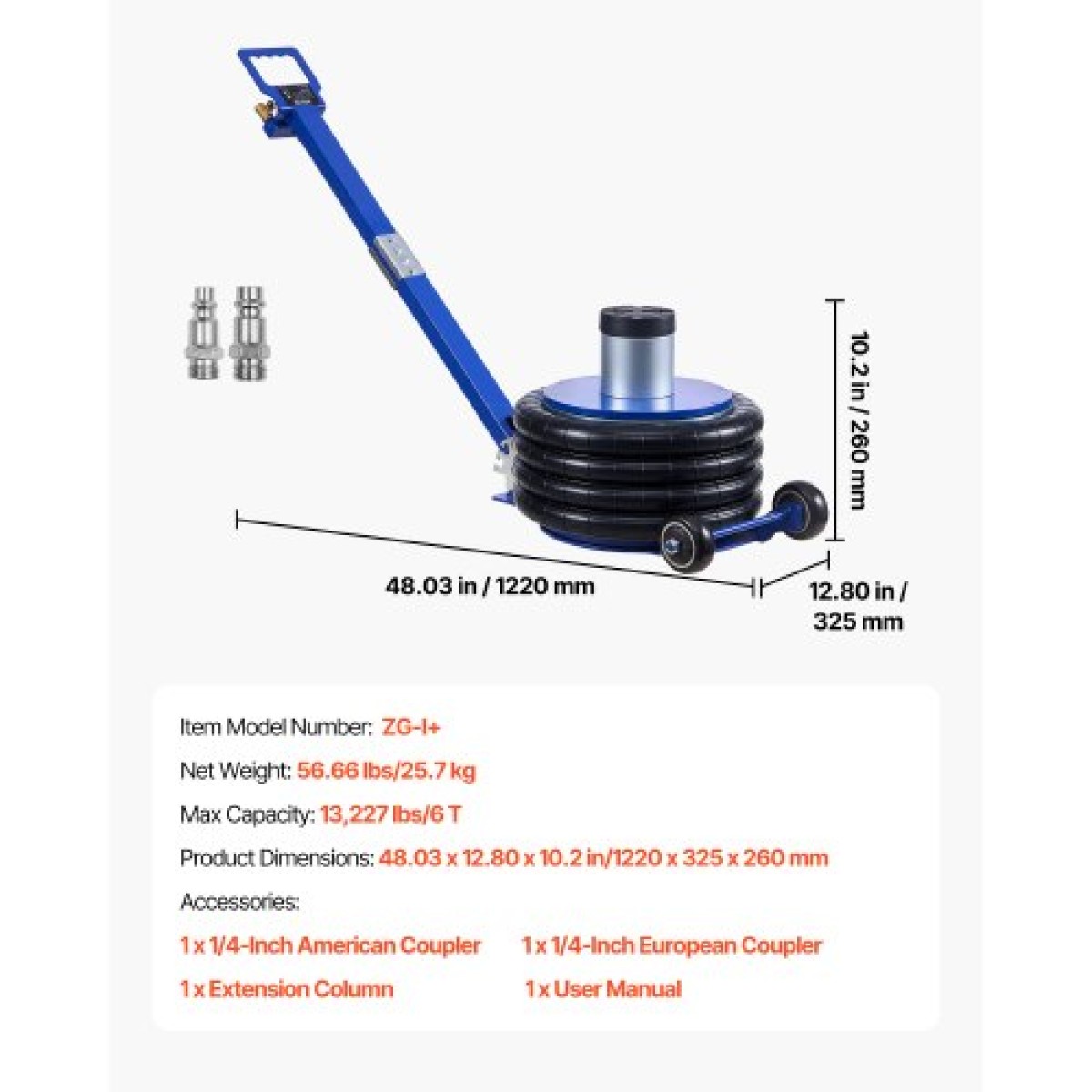 VEVOR Air Jack, 6 Ton Quadrupple Bag Airbag Jack, Ανύψωση Έως 673 mm με ψηλή στήλη, ρυθμιζόμενη λαβή & παχύ λαστιχένιο μαξιλαράκι, 2-5 s Fast Lifting Pneumatic για Αυτοκίνητο, SUV, Επισκευή Pickup Truck, Γκαράζ