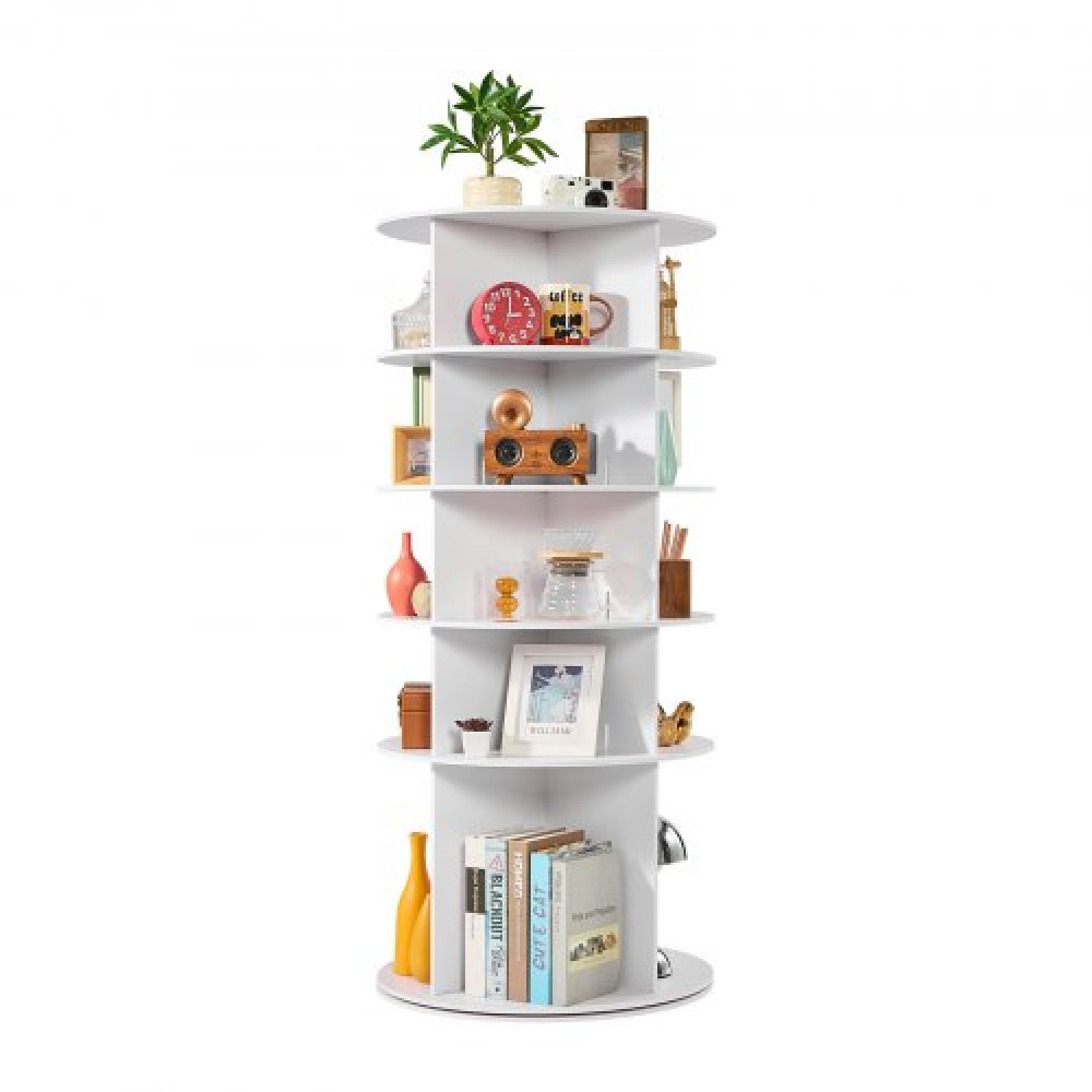 VEVOR 5 Tiers Rotating Shoe Rack Tower, 360° Spinning Shoe Rack, Revolving Storage Round Carousel Display, Freestanding Lazy Susan Organizer Display for Bedroom, Living Room, Entryway, Closet, White