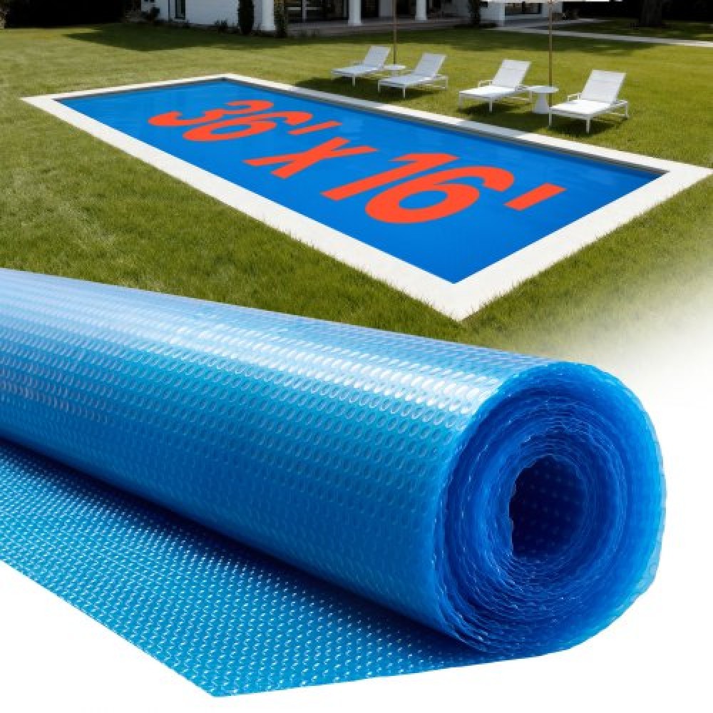 VEVOR Solar Pool Cover, 36 x 16 ft Rectangle Pool Bubble Cover, 12 Mil Pools Solar κουβέρτα με φυσαλίδες & υλικό PE, Απορρόφηση θερμότητας κατά τη διάρκεια της ημέρας, Διατήρηση θερμότητας τη νύχτα, ηλιακά καλύμματα διατήρησης θερμότητας, μπλε