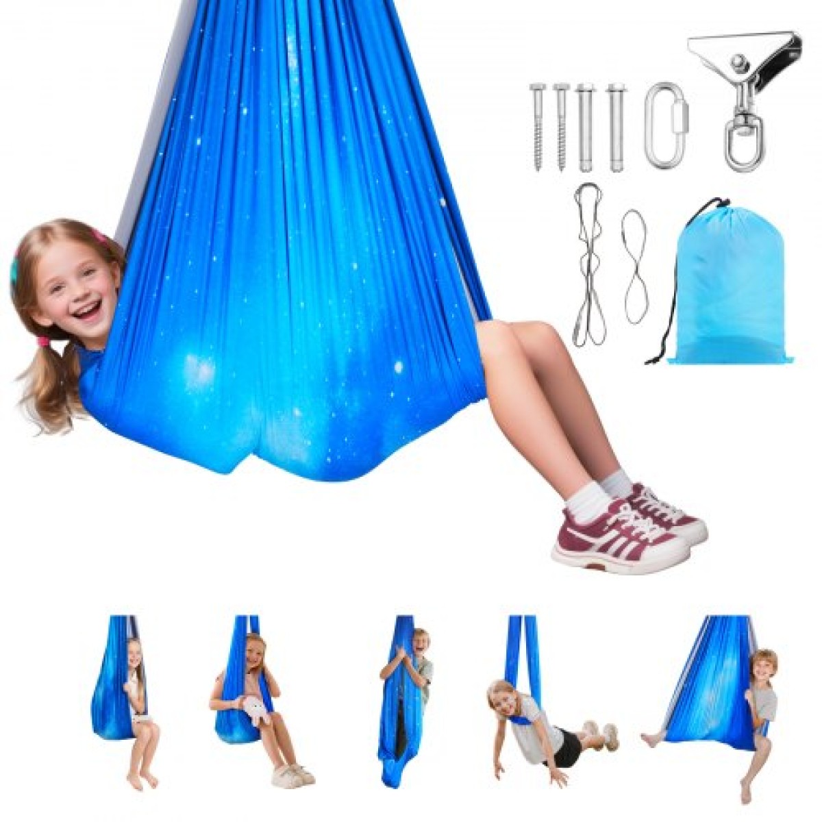VEVOR Sensory Swing, υφασμάτινη αιώρα διπλής στρώσης, αισθητηριακή κούνια εσωτερικού & εξωτερικού χώρου με περιστρεφόμενη κρεμάστρα 360°, O-Sling, Χωράει έως 136,07 κιλά, Ρυθμιζόμενη Aerial Yoga, Κρεμαστές κούνιες για παιδιά
