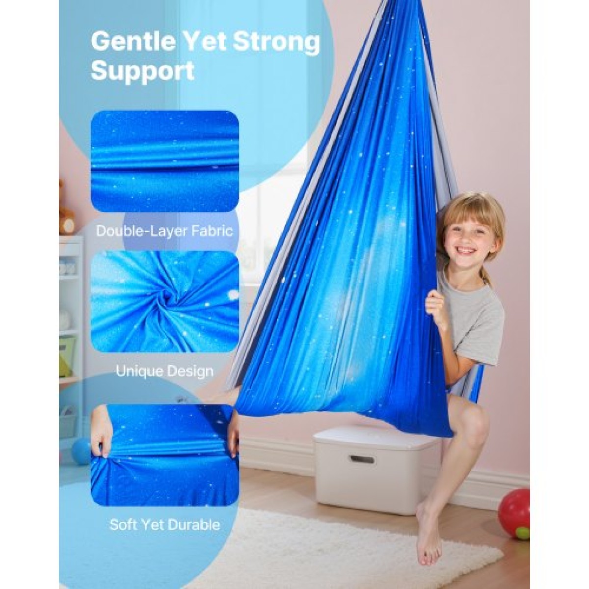 VEVOR Sensory Swing, υφασμάτινη αιώρα διπλής στρώσης, αισθητηριακή κούνια εσωτερικού & εξωτερικού χώρου με περιστρεφόμενη κρεμάστρα 360°, O-Sling, Χωράει έως 136,07 κιλά, Ρυθμιζόμενη Aerial Yoga, Κρεμαστές κούνιες για παιδιά