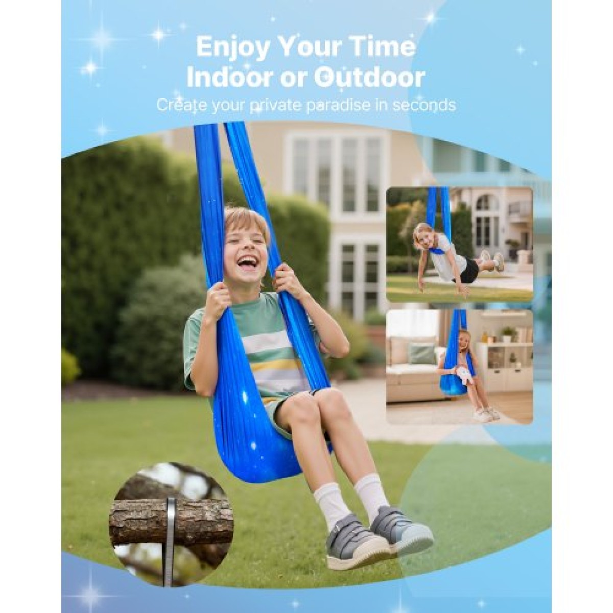 VEVOR Sensory Swing, υφασμάτινη αιώρα διπλής στρώσης, αισθητηριακή κούνια εσωτερικού & εξωτερικού χώρου με περιστρεφόμενη κρεμάστρα 360°, O-Sling, Χωράει έως 136,07 κιλά, Ρυθμιζόμενη Aerial Yoga, Κρεμαστές κούνιες για παιδιά