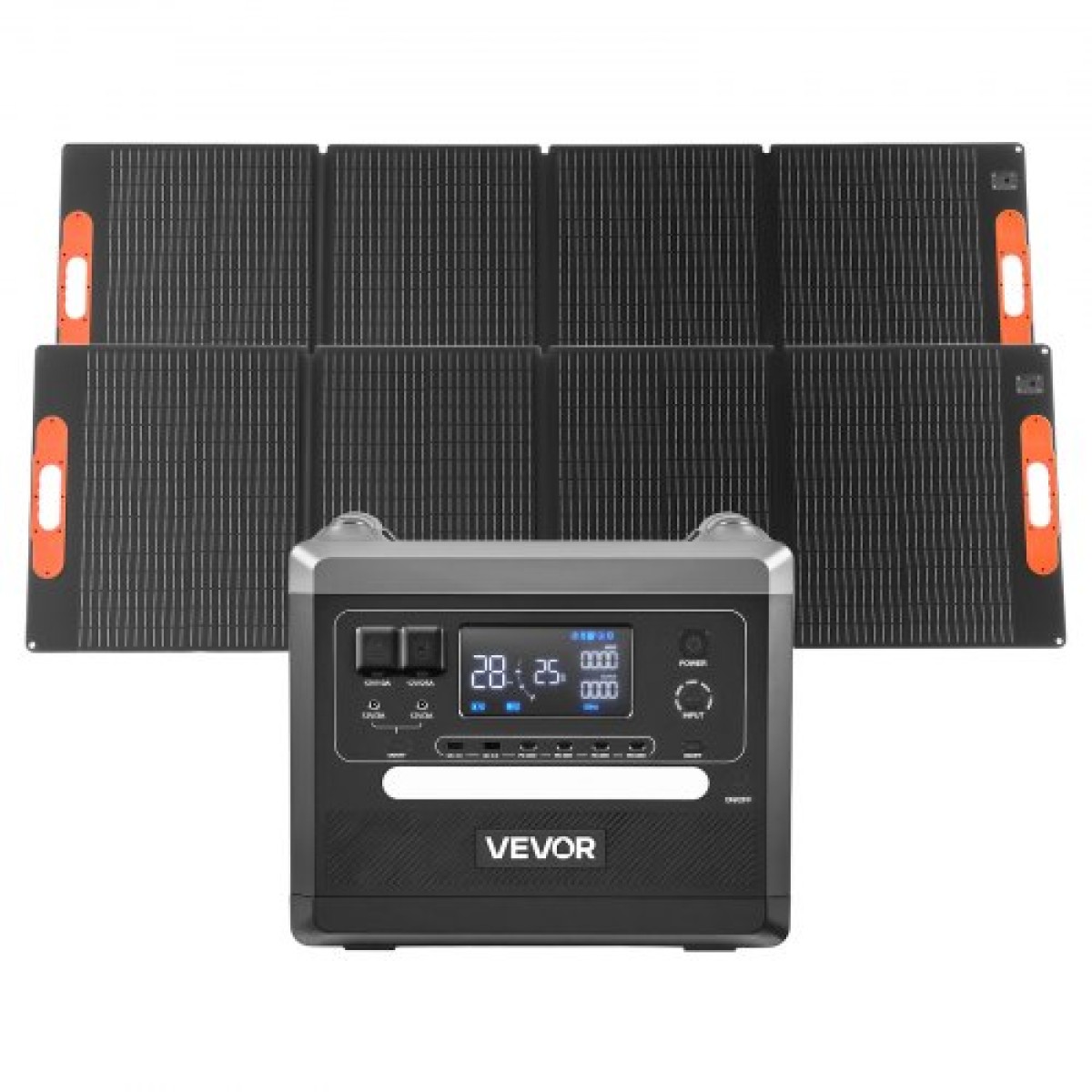 VEVOR Portable Power Station, Φορητή ηλιακή γεννήτρια 2400W με 2 τεμάχια * 200W αναδιπλούμενα ηλιακά πάνελ, 2160Wh επεκτάσιμη μπαταρία LiFePO4 εφεδρική με 10 θύρες εξόδου για Backup Home Outdoor Camping RV