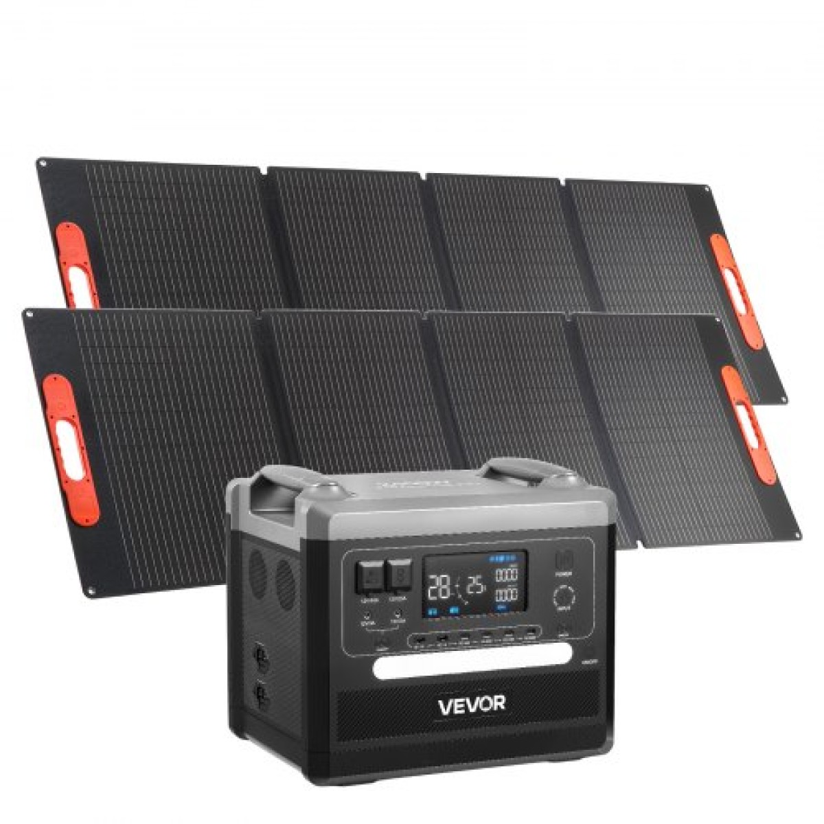 VEVOR Portable Power Station, Φορητή ηλιακή γεννήτρια 2400W με 2 τεμάχια * 200W αναδιπλούμενα ηλιακά πάνελ, 2160Wh επεκτάσιμη μπαταρία LiFePO4 εφεδρική με 10 θύρες εξόδου για Backup Home Outdoor Camping RV