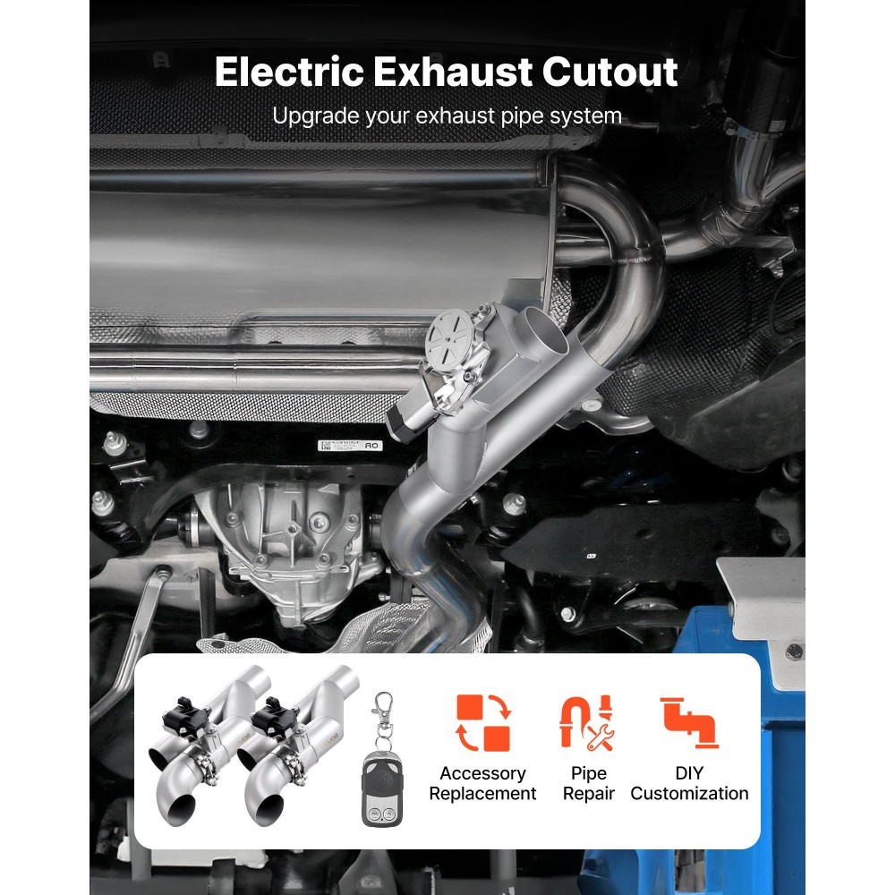 VEVOR Electric Exhaust Cutout, 63,5 mm 2PCS Universal inox steel valve kit with One Controller Remote Kit, Cut Out Valve, Y Pipe, Remote Control, ταιριάζει σε φορτηγά, σεντάν, σπορ αυτοκίνητα, SUV