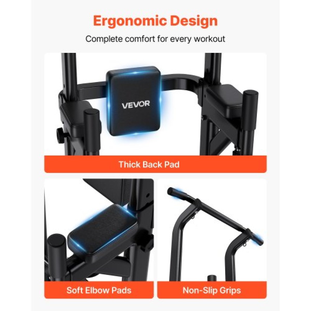 VEVOR Pull Up Bar, 150kg Power Tower Dip Station, Workout Dip Station με σταθερή βάση σε σχήμα H και μαξιλαράκι πλάτης, ρυθμιζόμενο ύψος 12 επιπέδων χωρίς όρθια μπάρα Chin Up για την πλάτη, 4 επίπεδα ρυθμιζόμενο μαξιλαράκι πλάτης