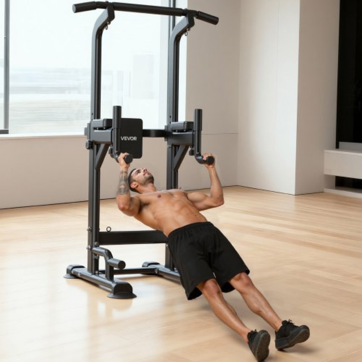 VEVOR Pull Up Bar, 150kg Power Tower Dip Station, Workout Dip Station με σταθερή βάση σε σχήμα H και μαξιλαράκι πλάτης, ρυθμιζόμενο ύψος 12 επιπέδων χωρίς όρθια μπάρα Chin Up για την πλάτη, 4 επίπεδα ρυθμιζόμενο μαξιλαράκι πλάτης