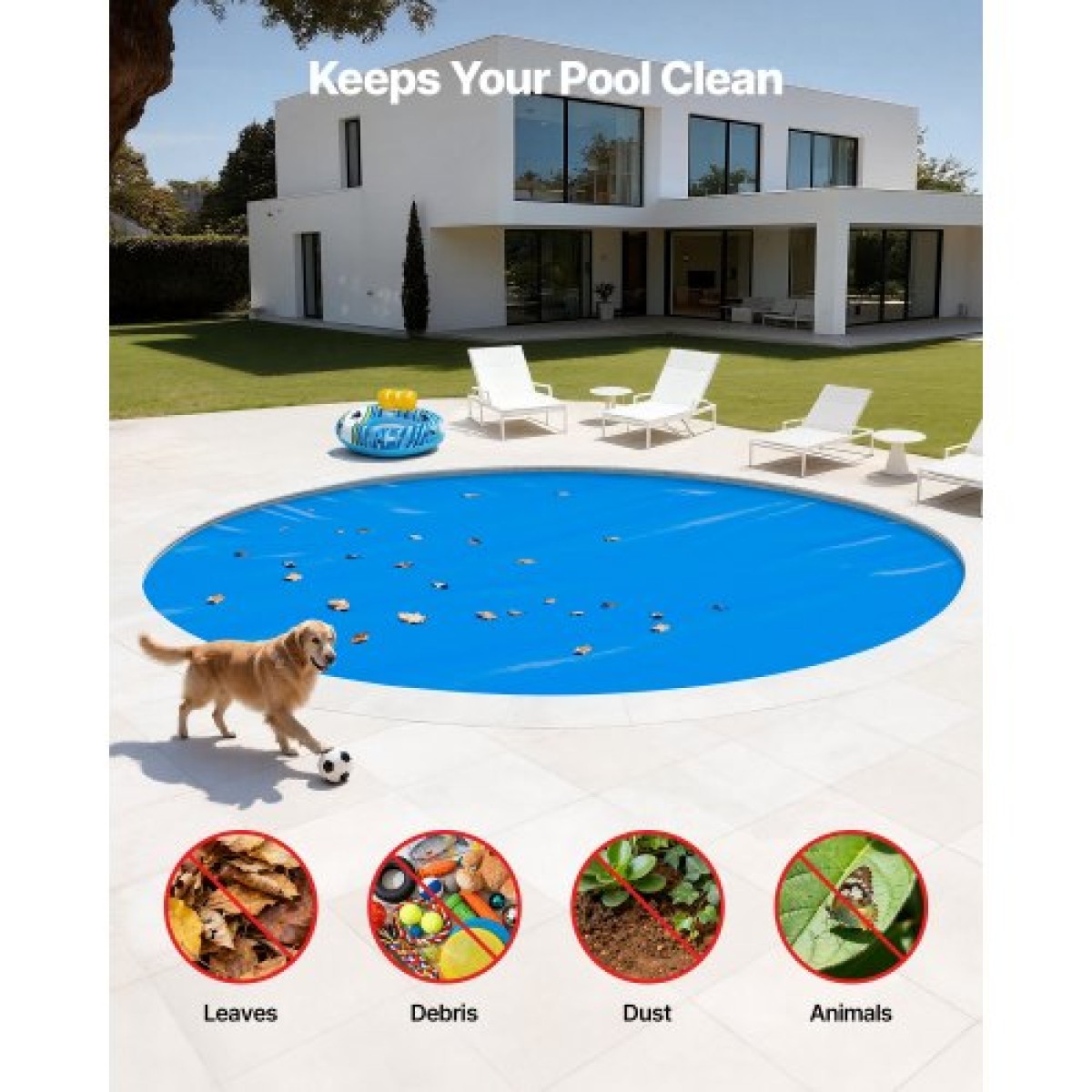 VEVOR Solar Pool Cover, 5,49m Στρογγυλό Pool Bubble Cover, 16 Mil Pools Solar Blanket with Bubble & PE Υλικό, Ημέρα Απορρόφηση Θερμότητας, Νυχτερινή Κατακράτηση Θερμότητας, Ηλιακά Καλύμματα Διατήρησης Θερμότητας, Μπλε