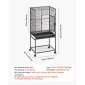 VEVOR Bird Cage, 625 x 425 x 1370 mm, Flat Top, Wrought Iron Bird Flight Cage with Perches, Slide-Out Tray and Plastic Feeders, Casters, for Parrot, Blue Tit, Cockatiel, Canary, Budgerigar, Conure
