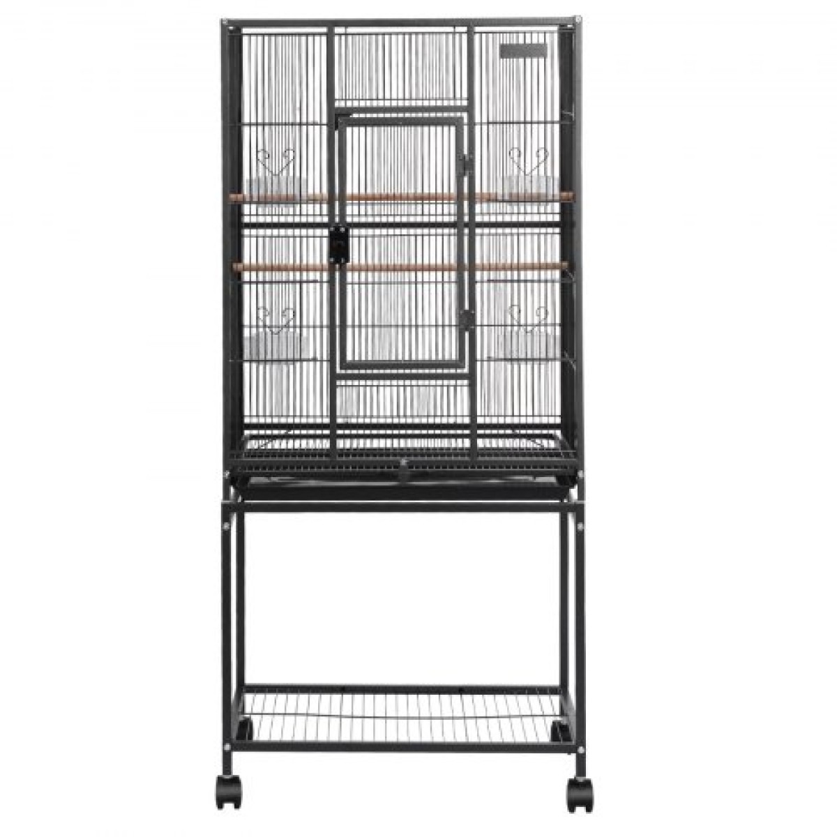 VEVOR Bird Cage, 625 x 425 x 1370 mm, Flat Top, Wrought Iron Bird Flight Cage with Perches, Slide-Out Tray and Plastic Feeders, Casters, for Parrot, Blue Tit, Cockatiel, Canary, Budgerigar, Conure