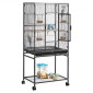 VEVOR Bird Cage, 625 x 425 x 1370 mm, Flat Top, Wrought Iron Bird Flight Cage with Perches, Slide-Out Tray and Plastic Feeders, Casters, for Parrot, Blue Tit, Cockatiel, Canary, Budgerigar, Conure