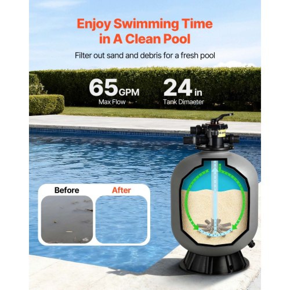 Φίλτρο άμμου VEVOR, 609,6 mm, 246,1 LPM Above Inground Pool Sand Filter System, με βαλβίδα πολλαπλών θυρών 7 κατευθύνσεων, Backwash, Rinse, Reciculate, Waste, Winter, Closet Mode, for Above In Pool Pool