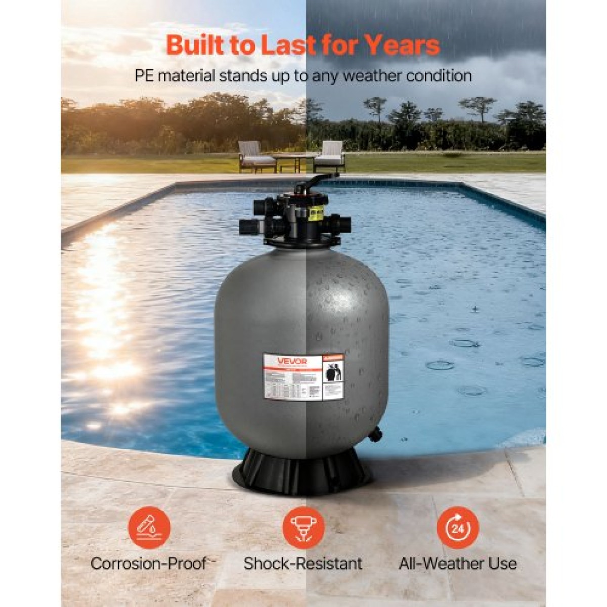 Φίλτρο άμμου VEVOR, 609,6 mm, 246,1 LPM Above Inground Pool Sand Filter System, με βαλβίδα πολλαπλών θυρών 7 κατευθύνσεων, Backwash, Rinse, Reciculate, Waste, Winter, Closet Mode, for Above In Pool Pool
