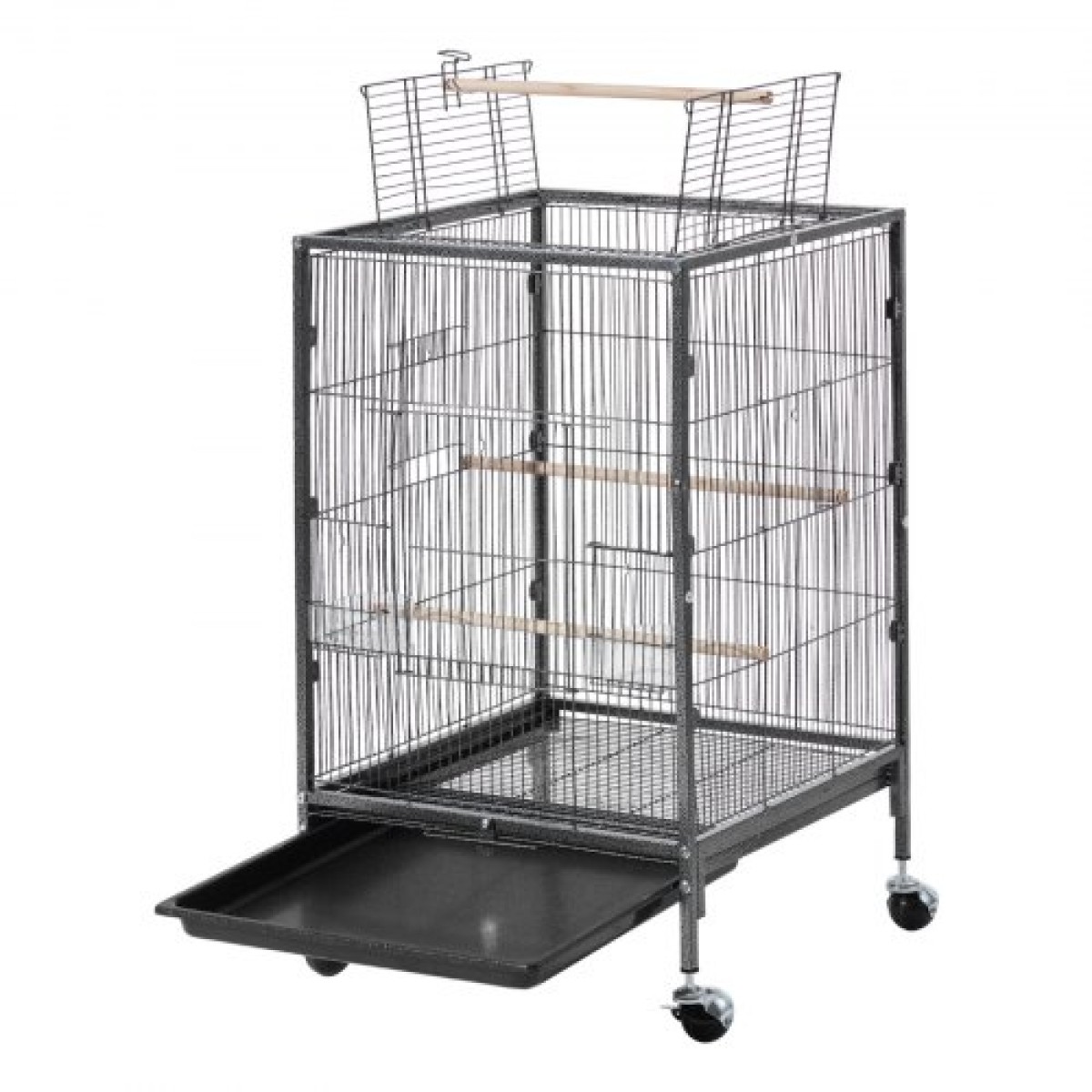 VEVOR Bird Cage, 460 x 460 x 770 mm, Ανοιχτή επίπεδη κορυφή, σφυρήλατο σίδηρο Κλουβί πτήσης πουλιών με κούρνιες, συρόμενος δίσκος και πλαστικοί τροφοδότες, τροχίσκοι, για παπαγάλους, μπλε βυζιά, κοκατίλ, καναρίνι, μπαχαρικά, κονούρα