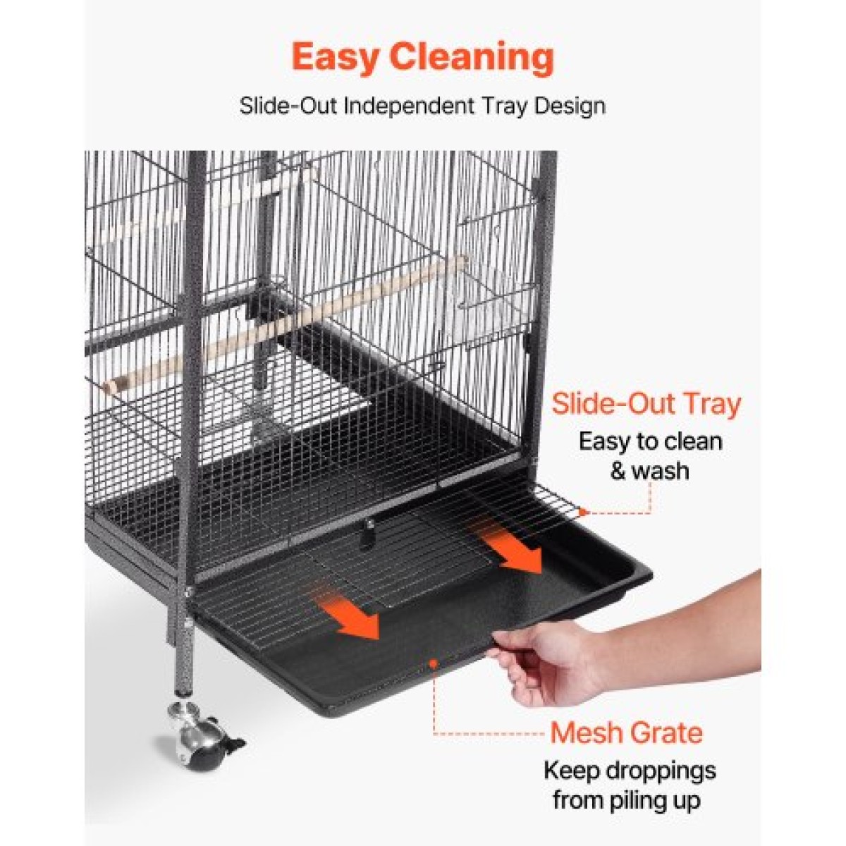 VEVOR Bird Cage, 460 x 460 x 770 mm, Ανοιχτή επίπεδη κορυφή, σφυρήλατο σίδηρο Κλουβί πτήσης πουλιών με κούρνιες, συρόμενος δίσκος και πλαστικοί τροφοδότες, τροχίσκοι, για παπαγάλους, μπλε βυζιά, κοκατίλ, καναρίνι, μπαχαρικά, κονούρα