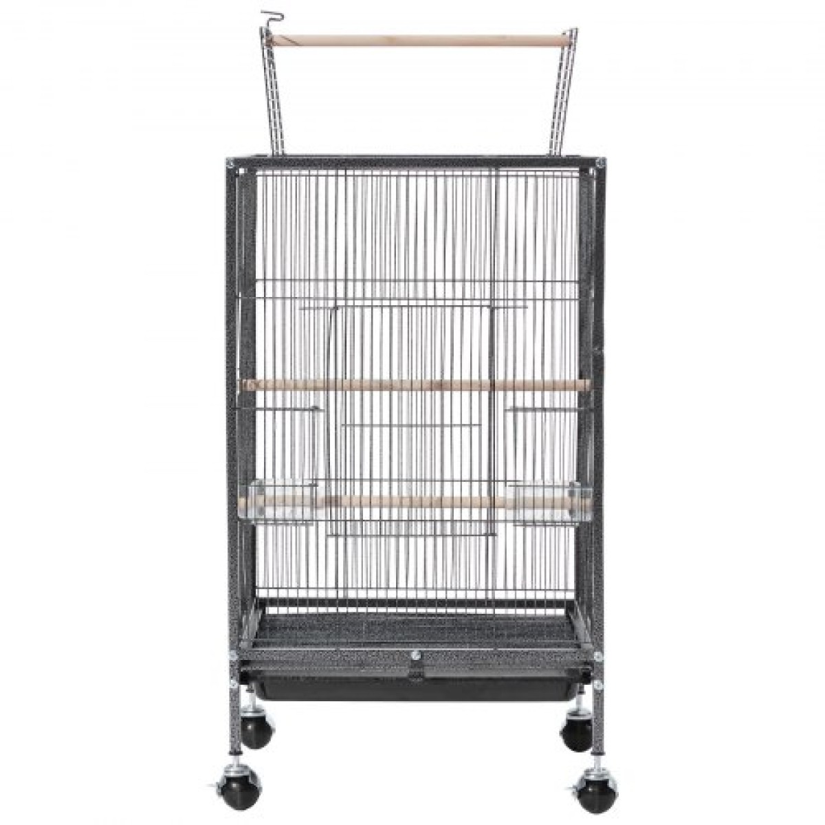VEVOR Bird Cage, 460 x 460 x 770 mm, Ανοιχτή επίπεδη κορυφή, σφυρήλατο σίδηρο Κλουβί πτήσης πουλιών με κούρνιες, συρόμενος δίσκος και πλαστικοί τροφοδότες, τροχίσκοι, για παπαγάλους, μπλε βυζιά, κοκατίλ, καναρίνι, μπαχαρικά, κονούρα