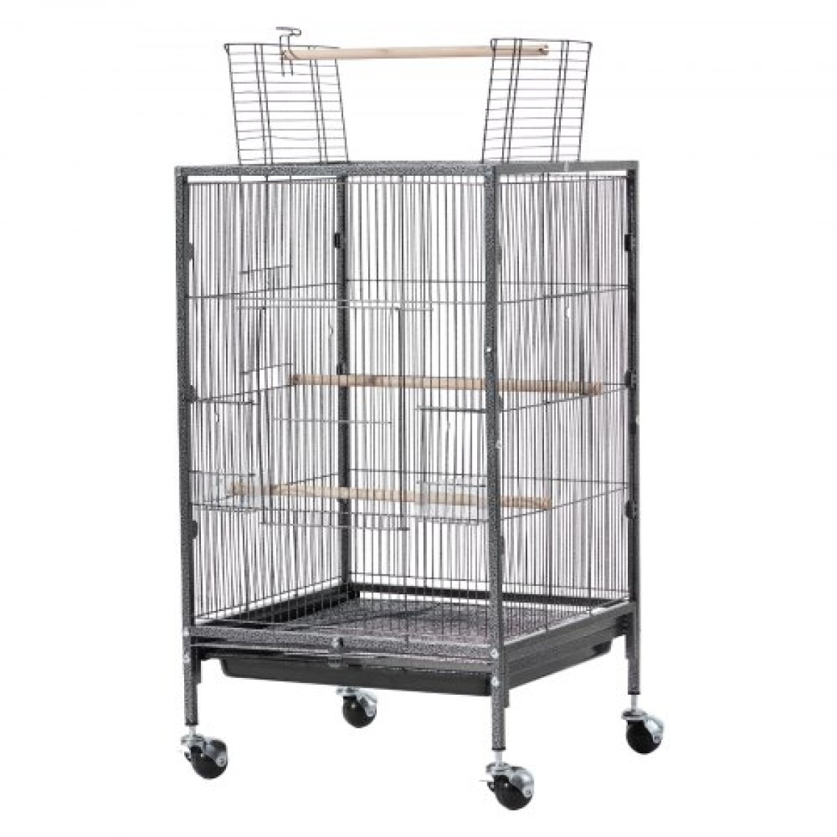 VEVOR Bird Cage, 460 x 460 x 770 mm, Ανοιχτή επίπεδη κορυφή, σφυρήλατο σίδηρο Κλουβί πτήσης πουλιών με κούρνιες, συρόμενος δίσκος και πλαστικοί τροφοδότες, τροχίσκοι, για παπαγάλους, μπλε βυζιά, κοκατίλ, καναρίνι, μπαχαρικά, κονούρα