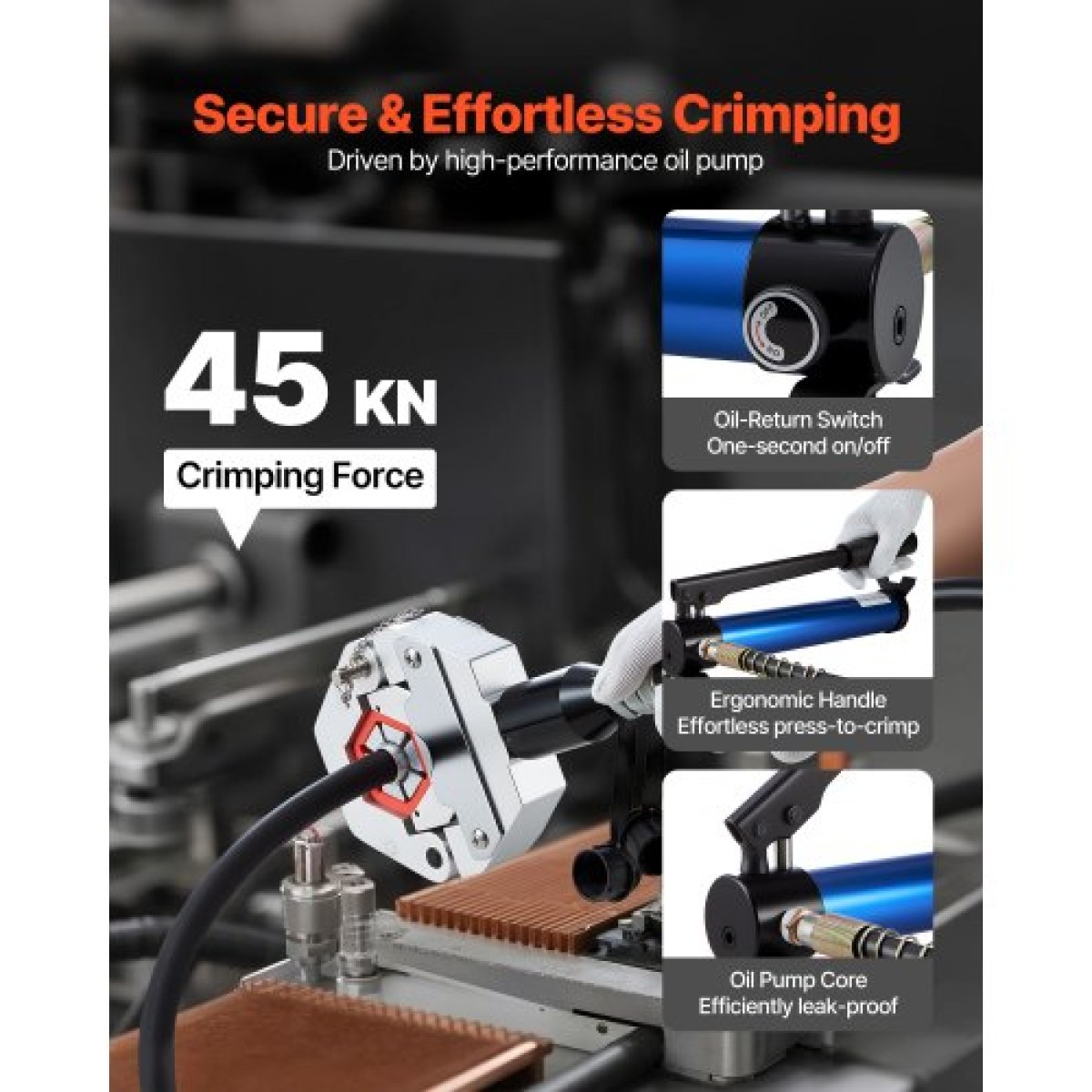 VEVOR Hydraulic Hose Crimper, Hydra-Krimp AC Hose Crimper Kit with 7 Dies Snap-On & θήκη μεταφοράς, Υδραυλικοί σωλήνες A/C Εργαλείο σύσφιξης για αυτοκίνητα και επισκευή κλιματιστικών (διαχωρισμός με χειροκίνητη αντλία)