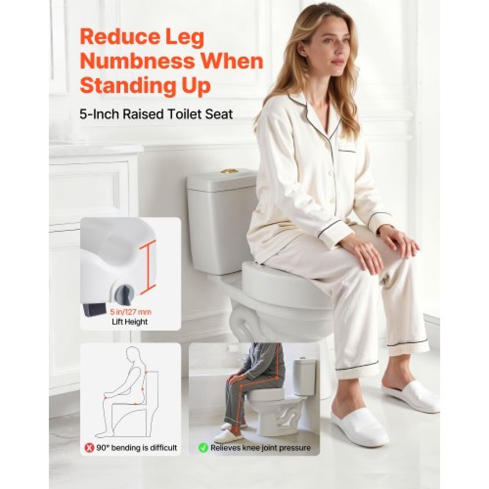 VEVOR Raised Toilet Seat, 158.8 kg Capacity, 127 mm Lift Height, Commode Elevated Toilet Seat Riser with Enlarged Opening for Seniors, Elderly, Handicap, Disabled, Adults, Fits Elongated & Round Bowl