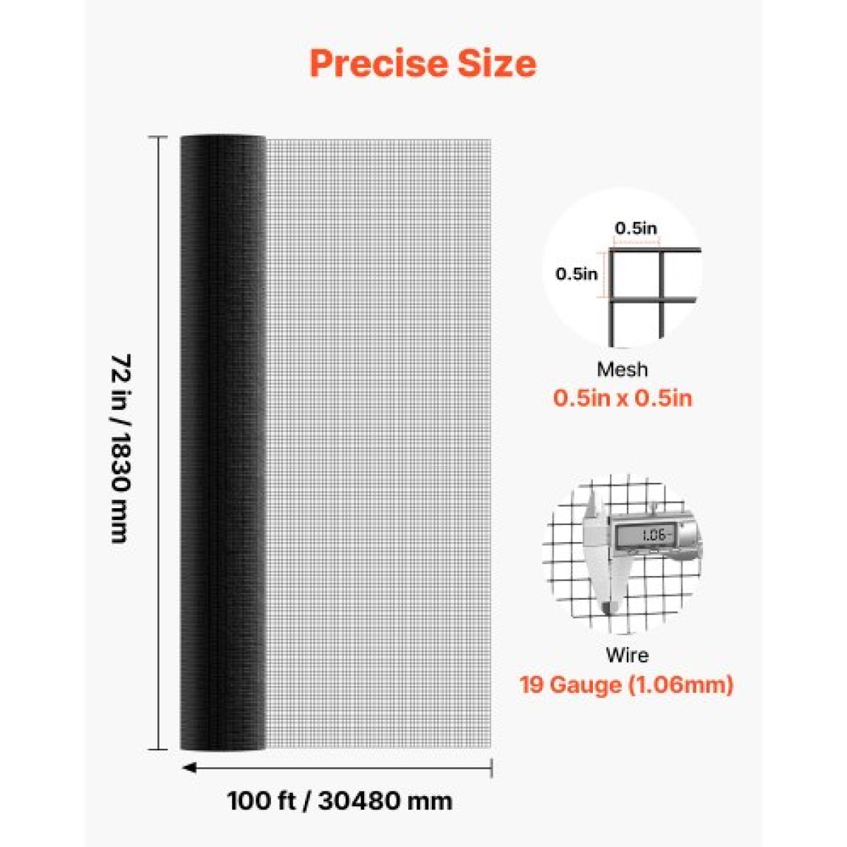 Ύφασμα VEVOR Hardware 183cm x 30,4m, 1/2 in 19 Gauge γαλβανισμένο συρμάτινο ρολό, ανθεκτικό στις καιρικές συνθήκες περίφραξη από σύρμα κοτόπουλου με επίστρωση βινυλίου, περίφραξη φυτών κήπου με συγκολλήσεις βαρέως τύπου για φράχτη φιδιού σε κλουβί κουνελι