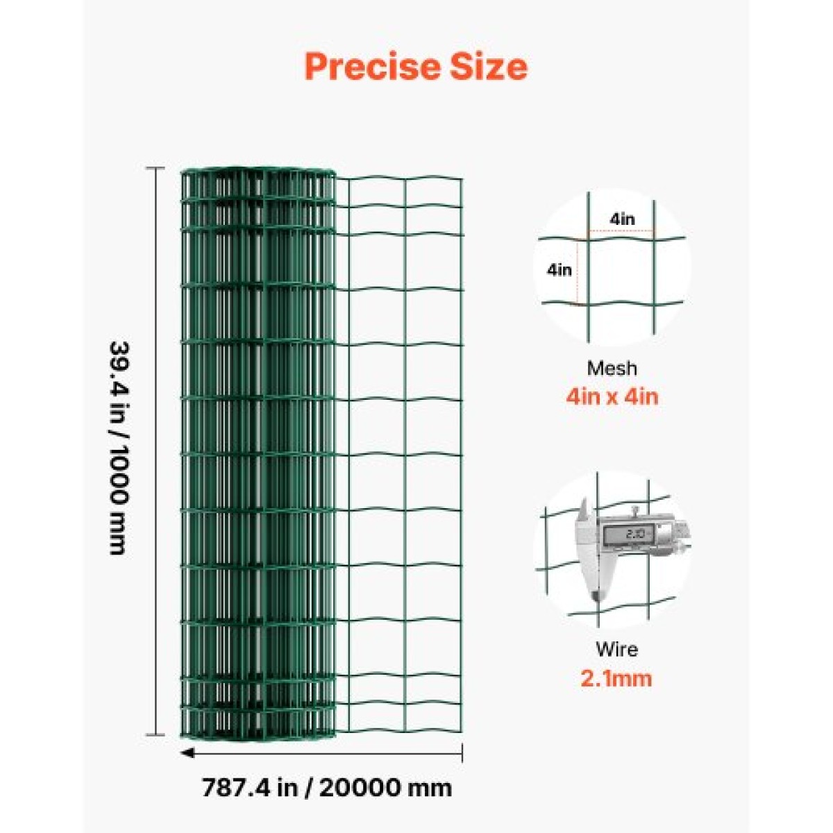 VEVOR Farm Fence, 1 x 20 m, 4 x 4 in Mesh Περίφραξη από γαλβανισμένο ατσάλινο σύρμα 2,1 mm για βοοειδή, γουρούνια και πρόβατα, βαρέως τύπου περίφραξη ζώων με επίστρωση βινυλίου για περιβλήματα ζώων, σύρμα κλουβιού, φράχτες κήπου, πράσινο
