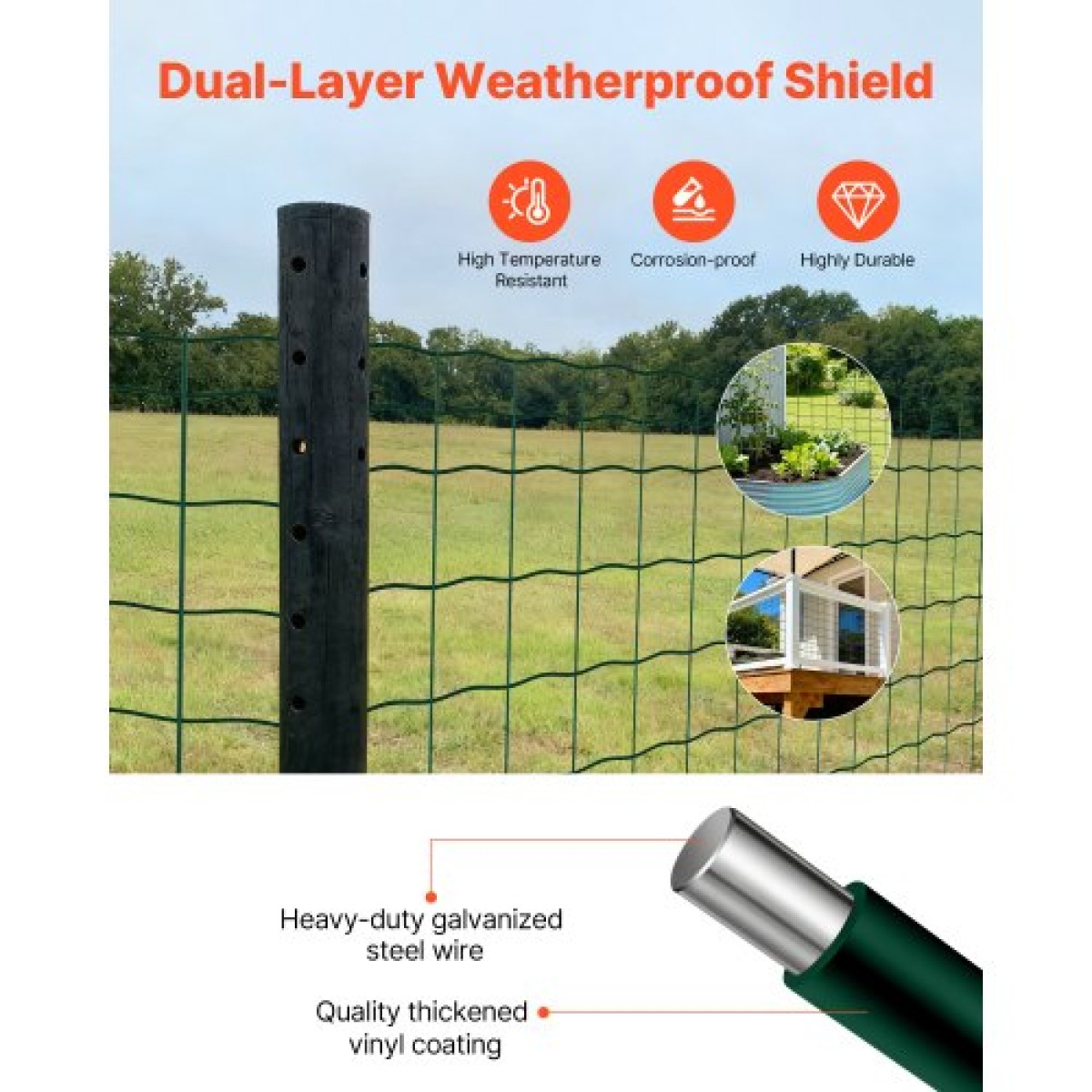 VEVOR Farm Fence, 1 x 20 m, 4 x 4 in Mesh Περίφραξη από γαλβανισμένο ατσάλινο σύρμα 2,1 mm για βοοειδή, γουρούνια και πρόβατα, βαρέως τύπου περίφραξη ζώων με επίστρωση βινυλίου για περιβλήματα ζώων, σύρμα κλουβιού, φράχτες κήπου, πράσινο