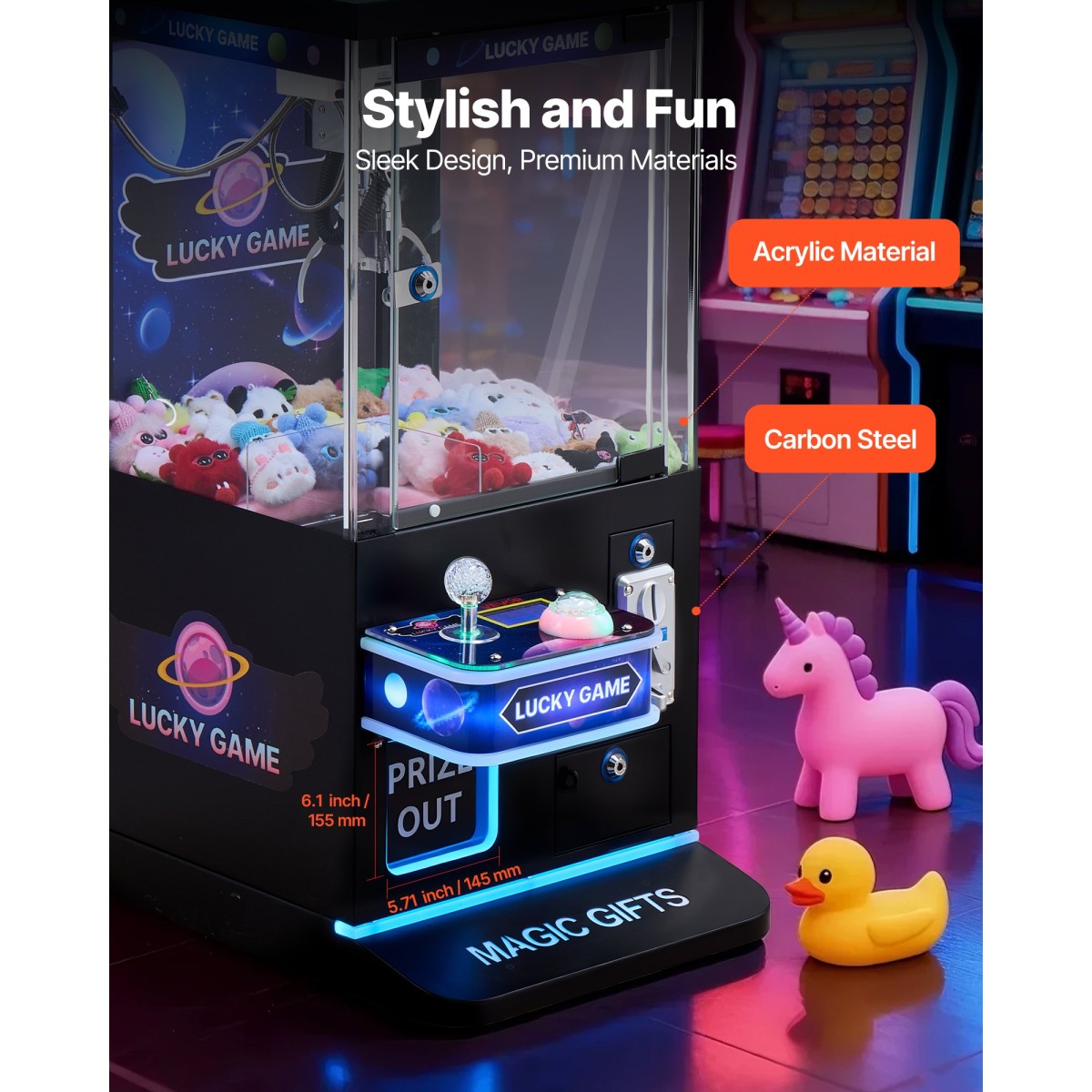 Μηχάνημα VEVOR Claw Crane, Παιχνιδομηχανή Arcade μεσαίου μεγέθους με Claw + Grabber Double Layer, Light & Sound, Toy Candy Grabber Prize Dispenser Toy αυτόματης πώλησης, για εμπορικούς οικιακούς κινηματογράφους, Μαύρο Μωβ