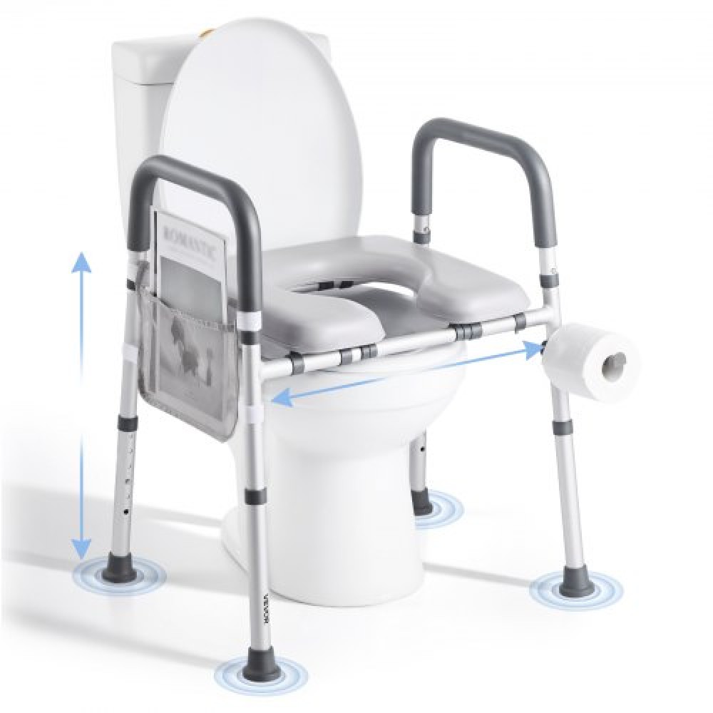 VEVOR Raised Toilet Seat with Arms, 181 kg Load Capacity, Adjustable Height and Width, Commode Cushion Padded Elevated Toilet Seat Riser with Handles for Seniors, Elderly, Handicap, Disabled, Adults