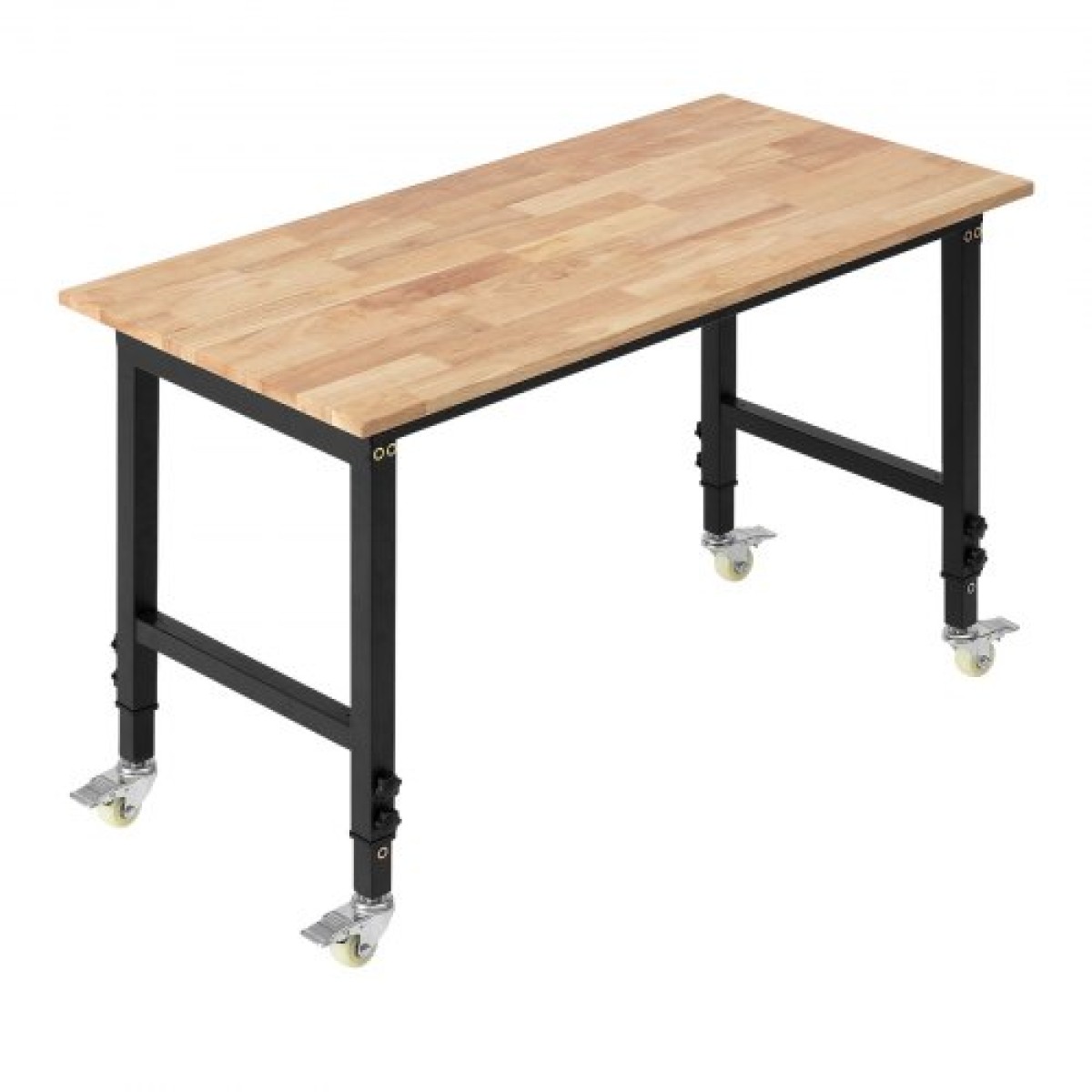VEVOR ρυθμιζόμενος πάγκος εργασίας σε ρόδες, χωρητικότητας 680 kg, 122 x 60 cm Πάγκος εργασίας από ξύλο δρυός με ρύθμιση ύψους 72,5-107,5, Τραπέζι εργασίας από σκληρό ξύλο βαρέως τύπου για γκαράζ, εργαστήριο, σπίτι, γραφείο