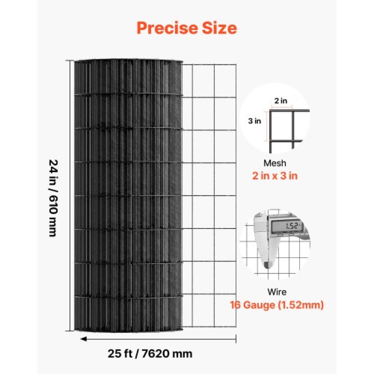 Ύφασμα VEVOR Hardware 61cm x 7,62m, 2 x 3 in Mesh 16 Gauge γαλβανισμένο ρολό συρμάτινο πλέγμα, ανθεκτικό στις καιρικές συνθήκες περίφραξη από σύρμα κοτόπουλου με επίστρωση βινυλίου, περίφραξη φυτών κήπου με συγκολλήσεις βαρέως τύπου για φίδι κουνελιού