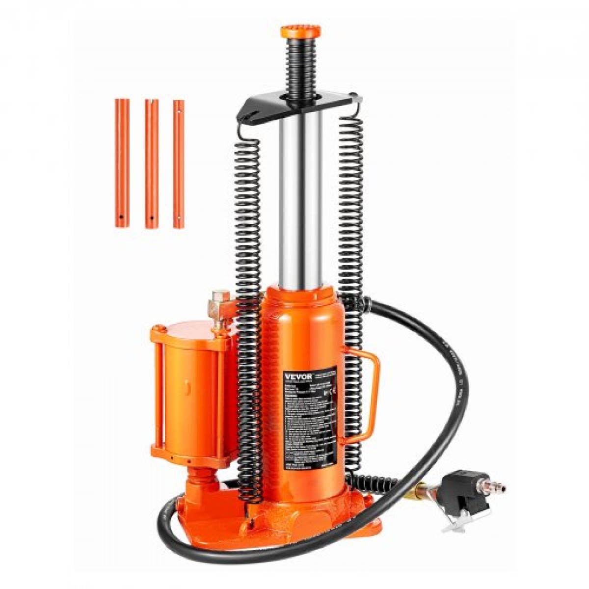 VEVOR Air Hydraulic Bottle Jack, μέγιστη χωρητικότητα φορτίου 12 τόννων, εύρος ανύψωσης 265-505 mm, πνευματικός/χειροκίνητος συγκολλημένος γρύλος φιάλης βαρέως τύπου με αντλία χειρός για επισκευή αυτοκινήτων SUV, Pickup, φορτηγών και αυτοκινήτων, πορτοκαλ