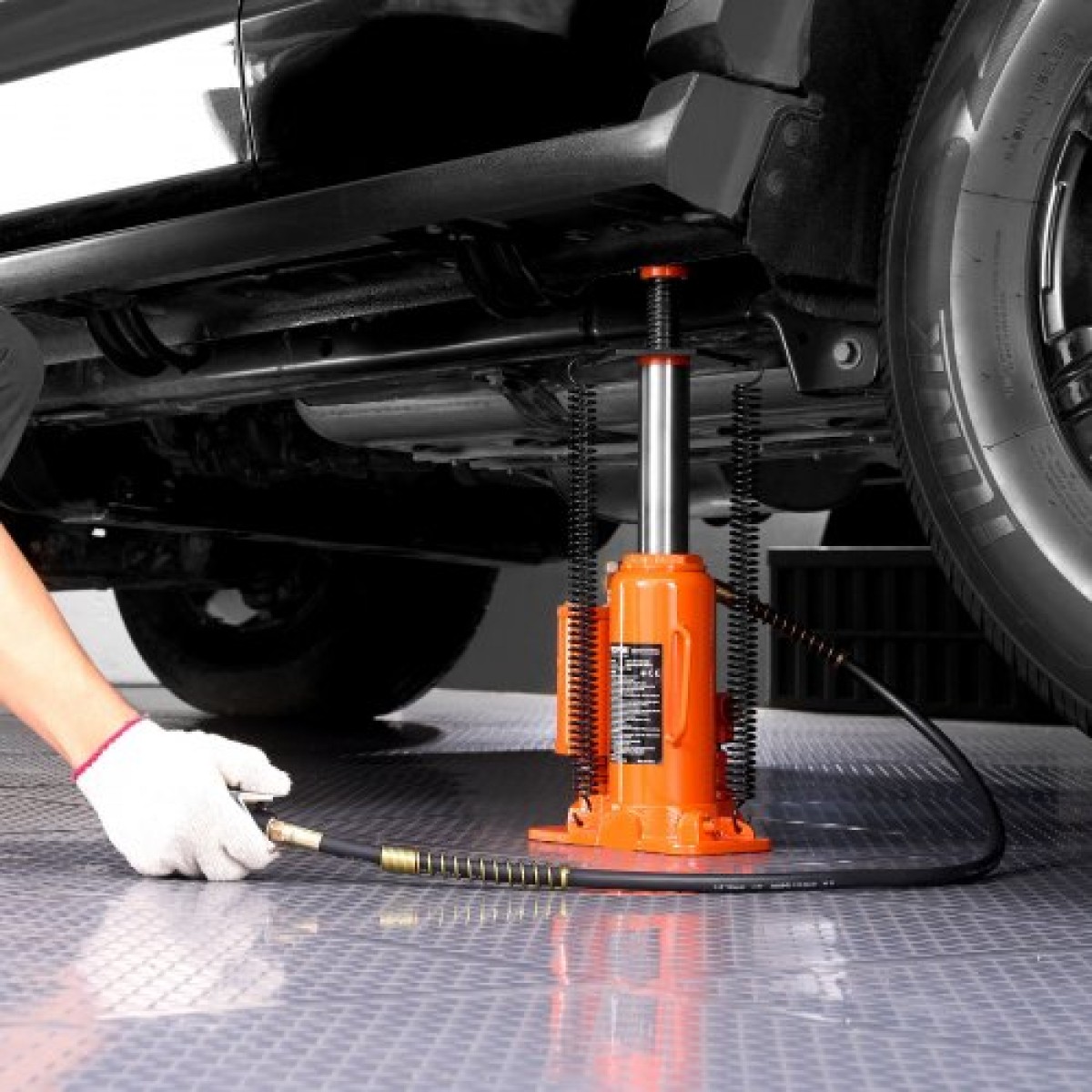 VEVOR Air Hydraulic Bottle Jack, μέγιστη χωρητικότητα φορτίου 12 τόννων, εύρος ανύψωσης 265-505 mm, πνευματικός/χειροκίνητος συγκολλημένος γρύλος φιάλης βαρέως τύπου με αντλία χειρός για επισκευή αυτοκινήτων SUV, Pickup, φορτηγών και αυτοκινήτων, πορτοκαλ
