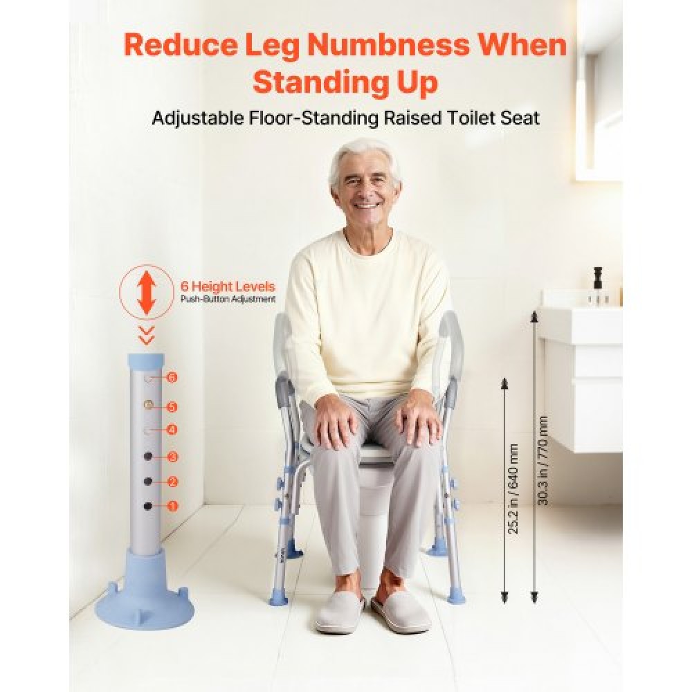 VEVOR Raised Toilet Seat with Arms, 136 kg Load Capacity, Adjustable Height, Widened Commode Elevated Toilet Seat Riser with Handles and Splash Guard for Seniors, Elderly, Handicap, Disabled, Adults