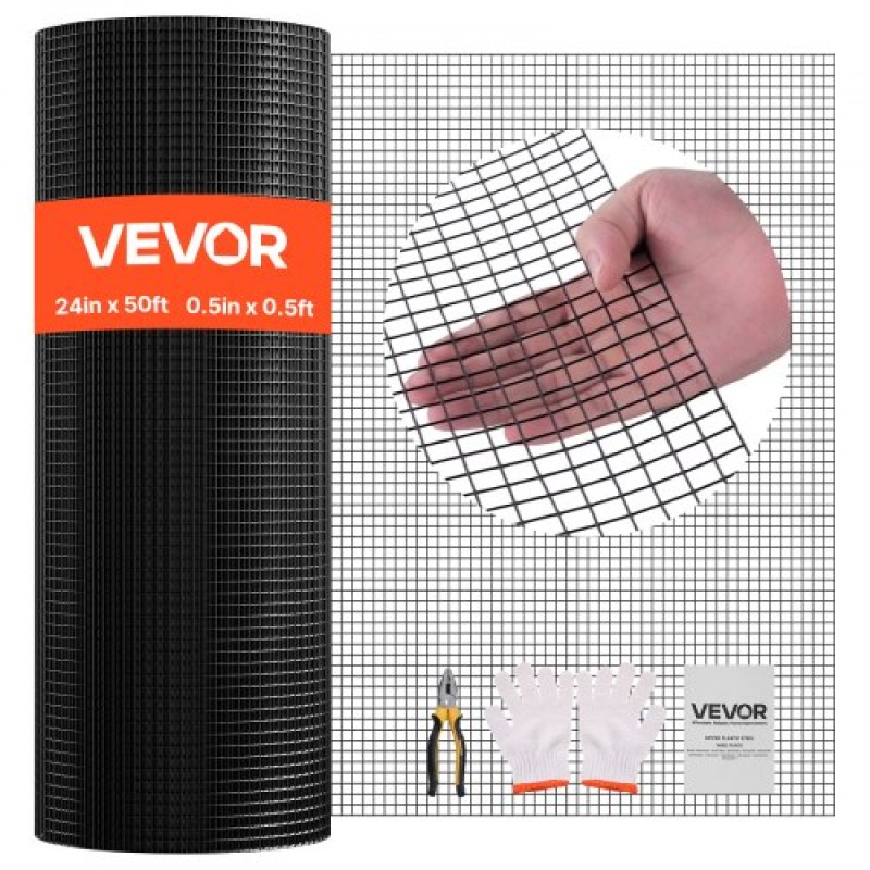 Ύφασμα VEVOR Hardware 61cm x 15,2m, 1/2 in 19 Gauge γαλβανισμένο συρμάτινο ρολό, ανθεκτικό στις καιρικές συνθήκες περίφραξη από σύρμα κοτόπουλου με επίστρωση βινυλίου, περίφραξη φυτών κήπου με συγκολλήσεις βαρέως τύπου για φράχτη φιδιού κλουβιού κουνελιών