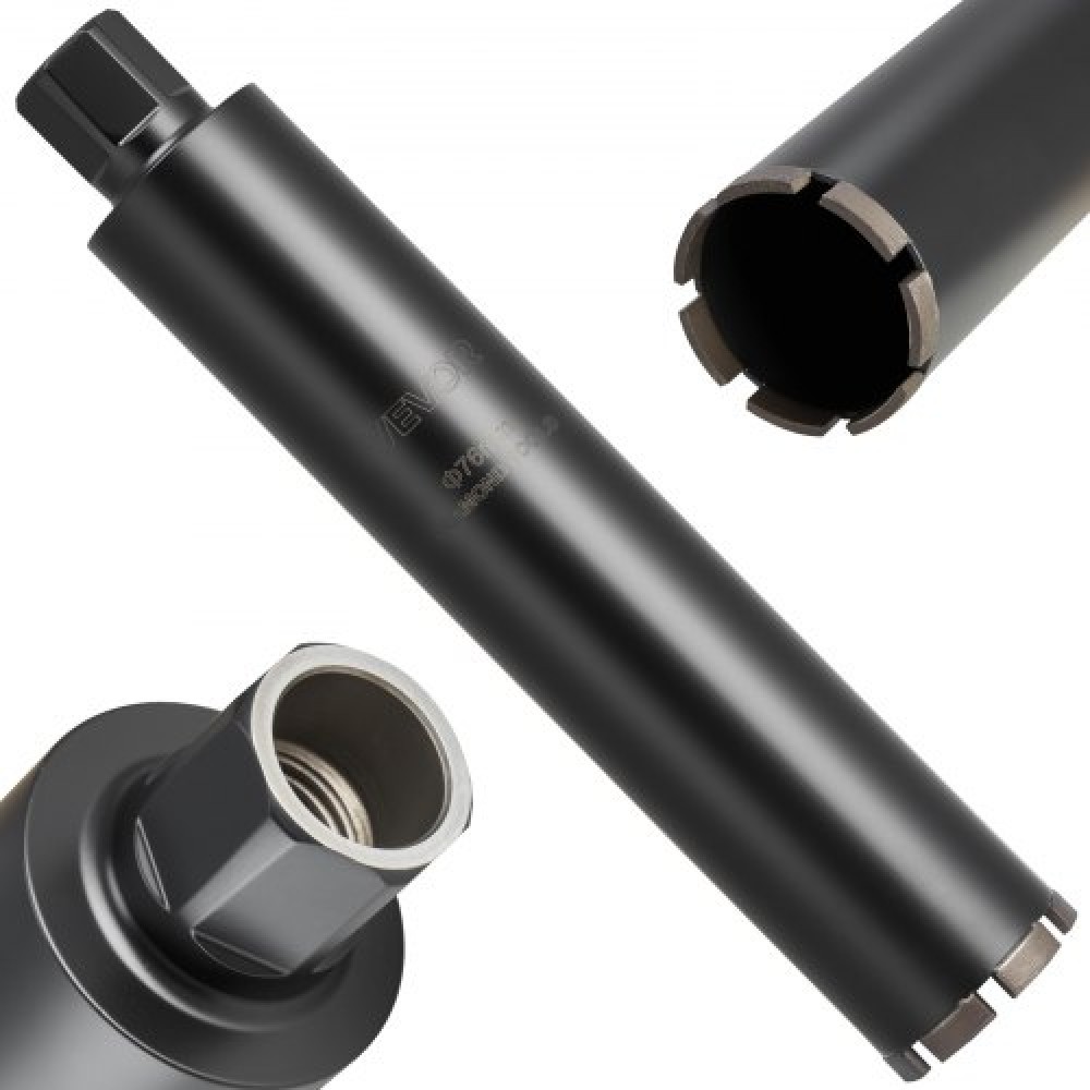 VEVOR Core Drill Bit, 76 mm Diameter, 356 mm Drilling Depth, 1-1/4 in-7 Internal Thread, High-Precision Welding Technology, Wet Diamond Core Bit for Reinforced Concrete, Red Bricks, and Masonry