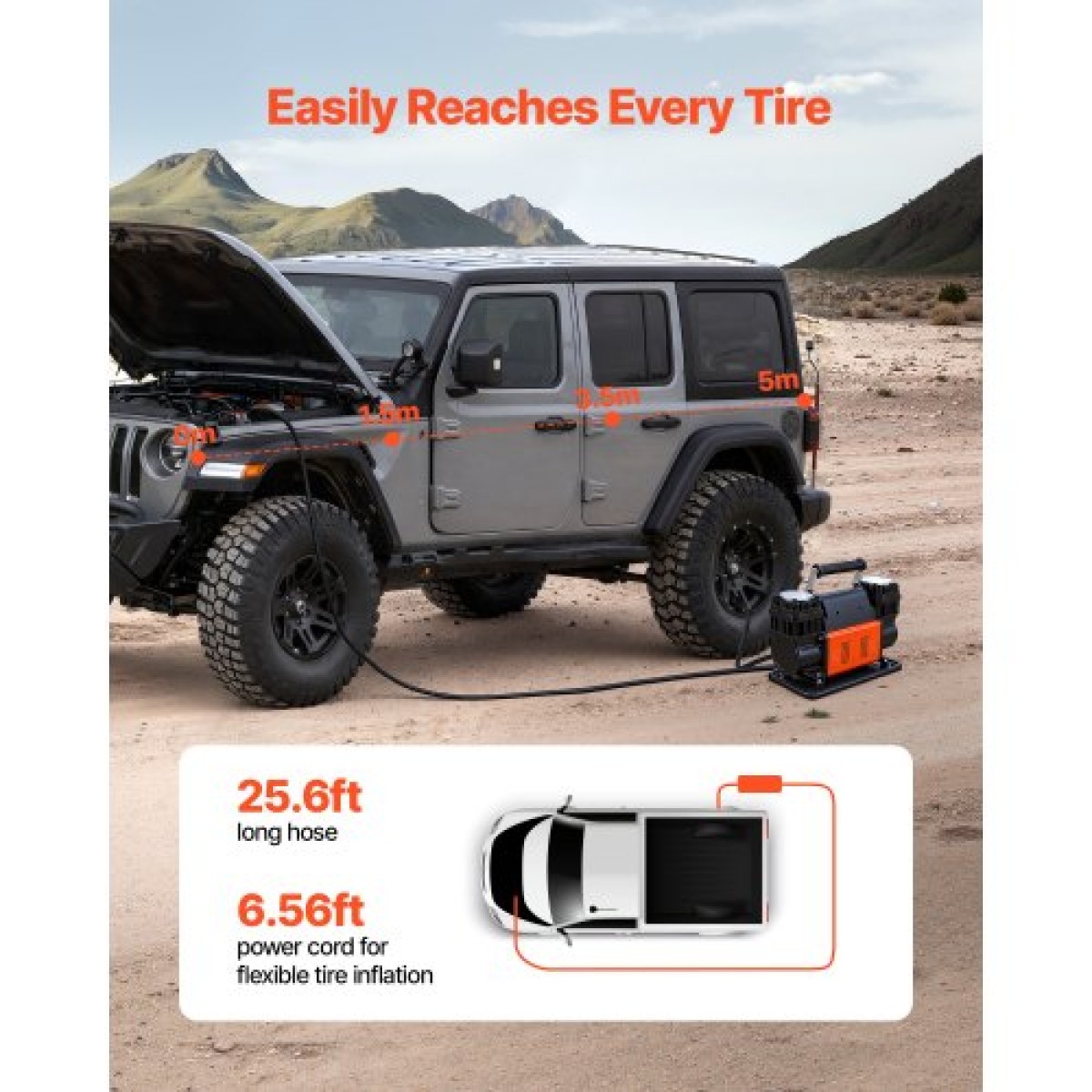 VEVOR Dual-Cylinder Heavy Duty Air Compressor, φορητό φουσκωτό ελαστικών 300 L/min, 12V 150 PSI Offroad Air Pump με ψηφιακό μετρητή πίεσης & αντάπτορες για φορτηγό SUV 4 x 4 Vehicle RV