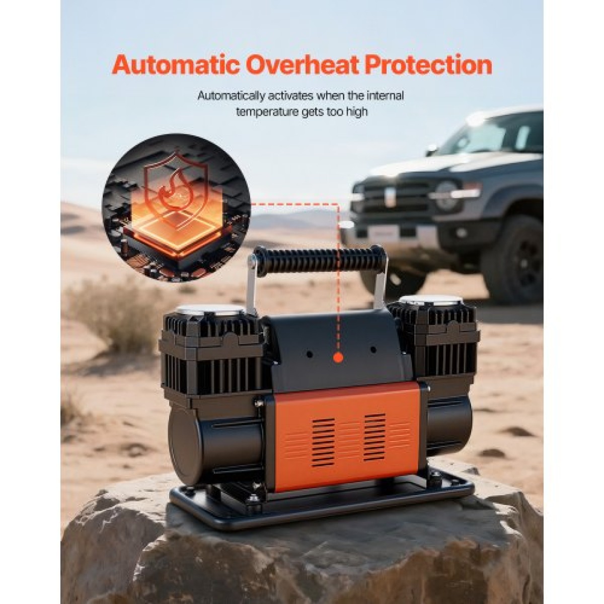 VEVOR Dual-Cylinder Heavy Duty Air Compressor, φορητό φουσκωτό ελαστικών 300 L/min, 12V 150 PSI Offroad Air Pump με ψηφιακό μετρητή πίεσης & αντάπτορες για φορτηγό SUV 4 x 4 Vehicle RV