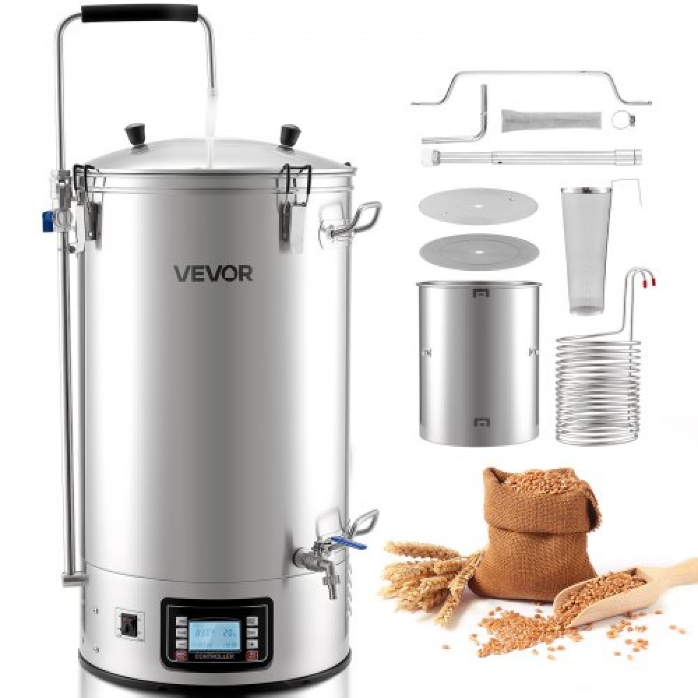 VEVOR Electric Brewing System, 16 Gal/60L Pot, 3000W Power All-in-One Home Beer Brewer with Recipe Memory, Auto/Manual Mode Mash Boil Device with Control Panel, 25-100℃ Temp & 1-180 min Timer